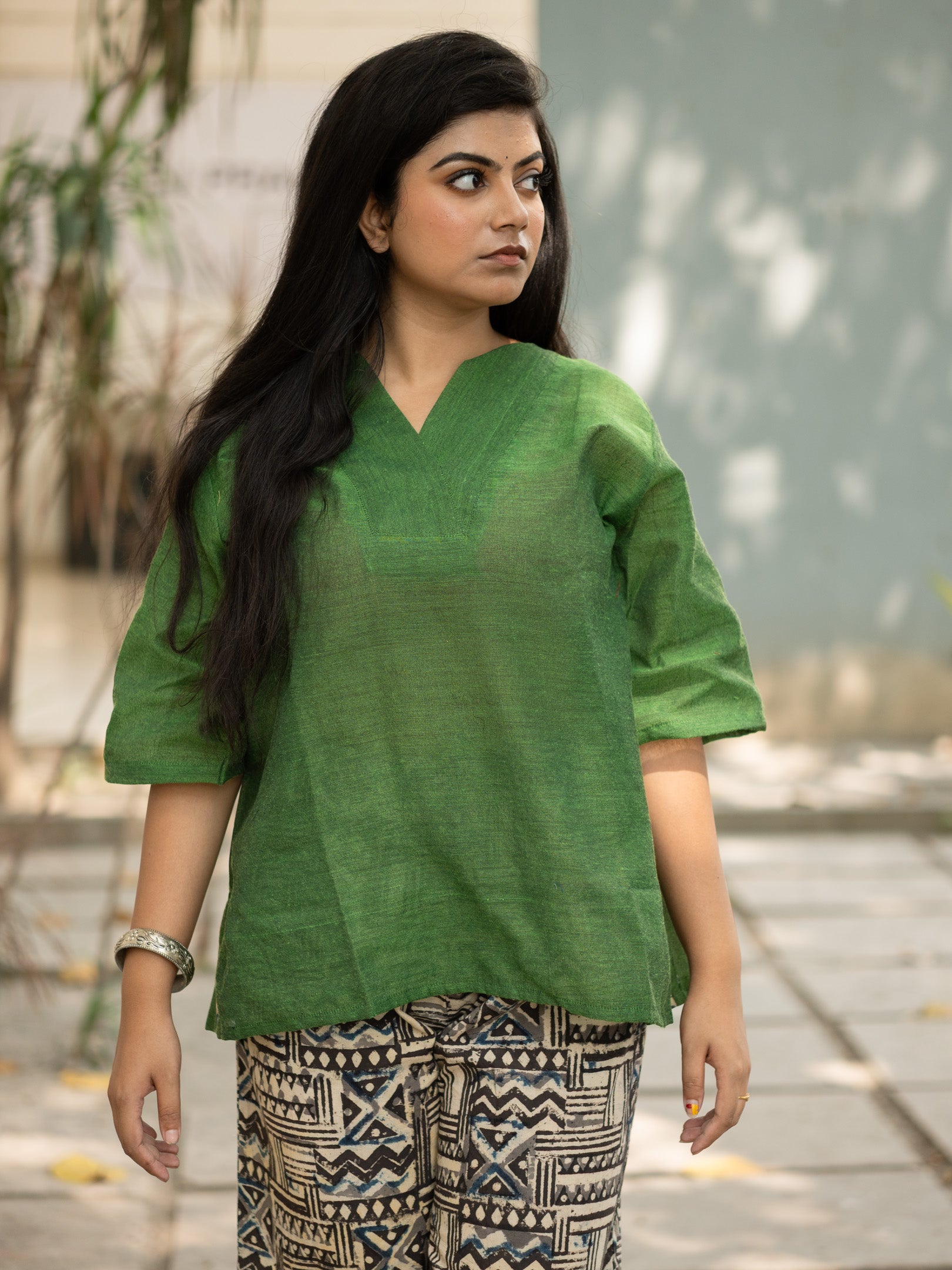 Green Khadi Co- Ord Set