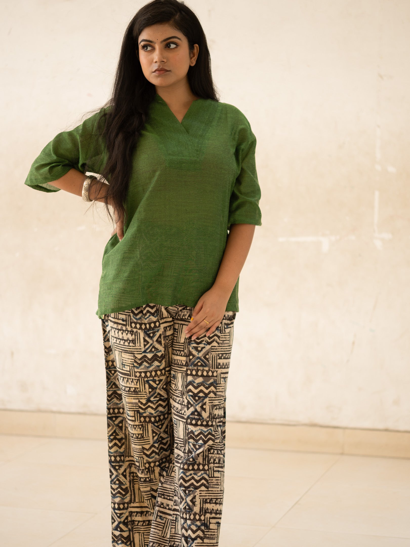 Green Khadi Co- Ord Set