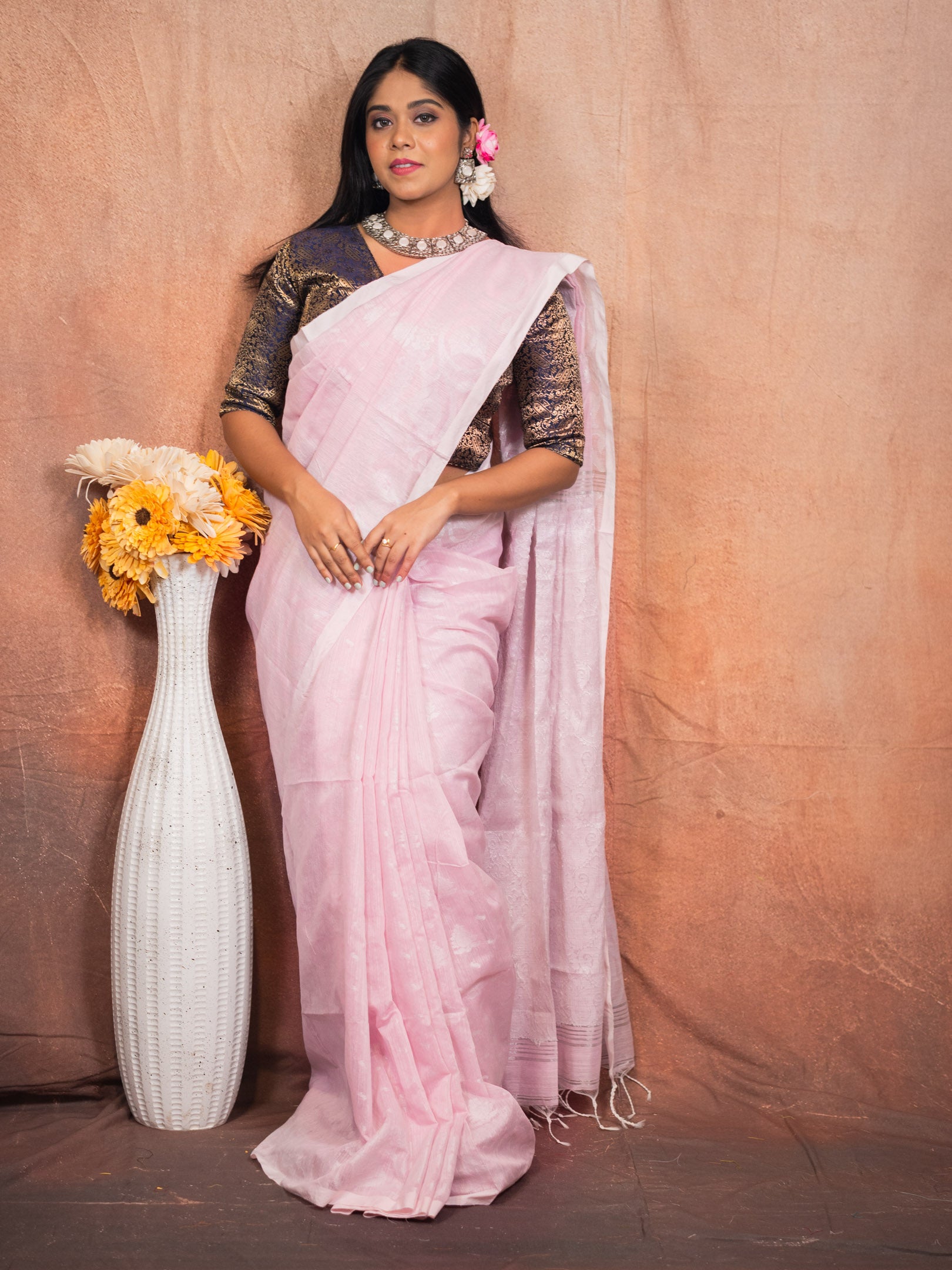 Powder Handloom Silk Saree