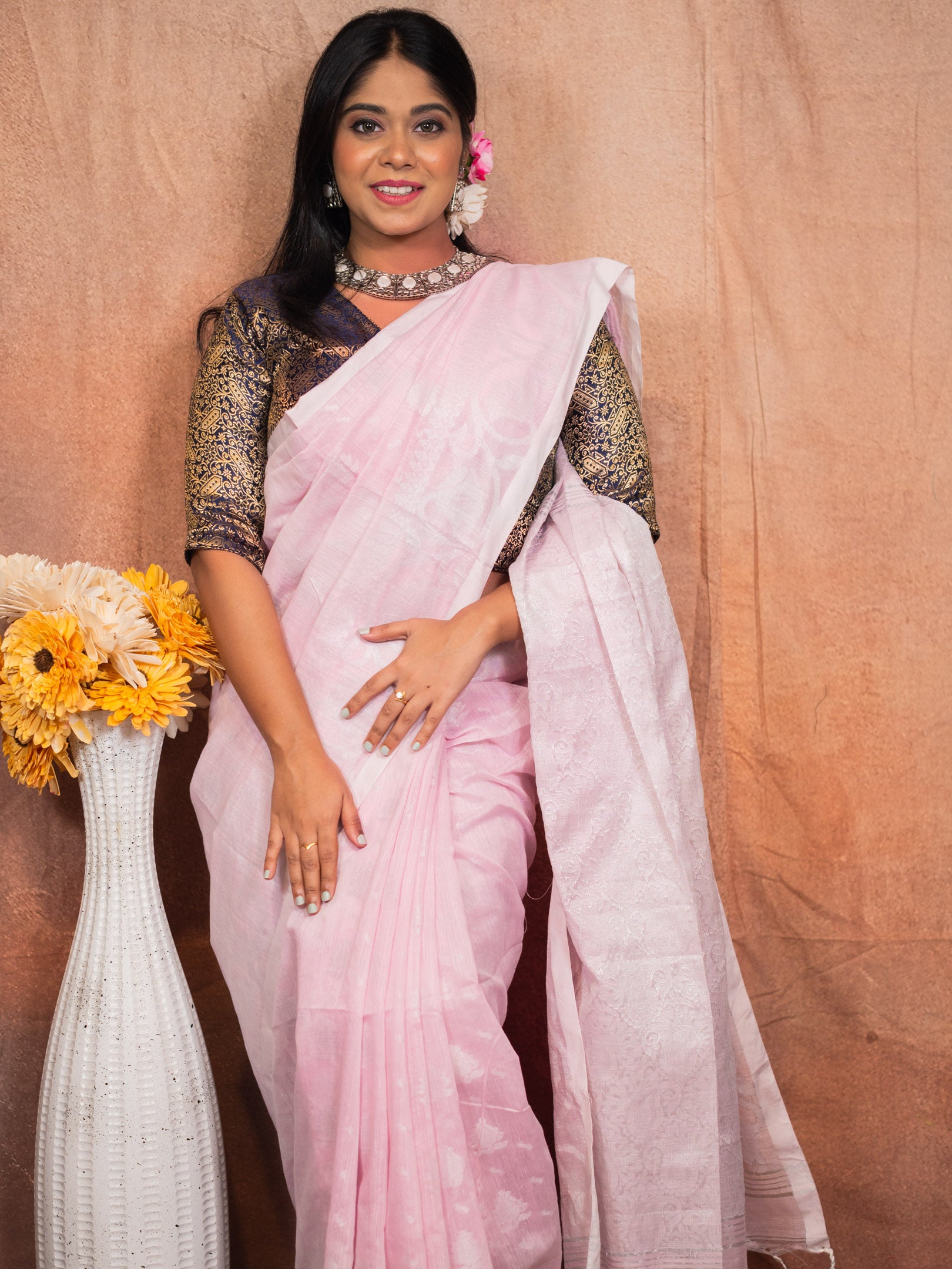 Powder Handloom Silk Saree
