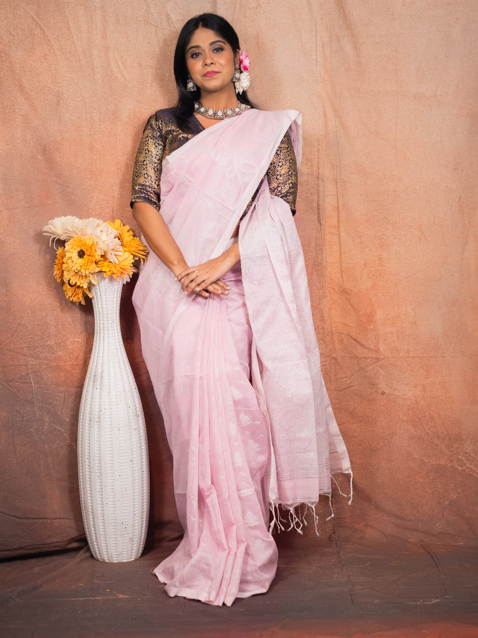 Powder Handloom Silk Saree