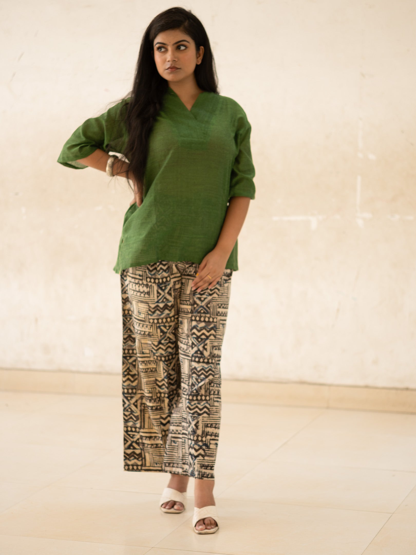 Green Khadi Co- Ord Set