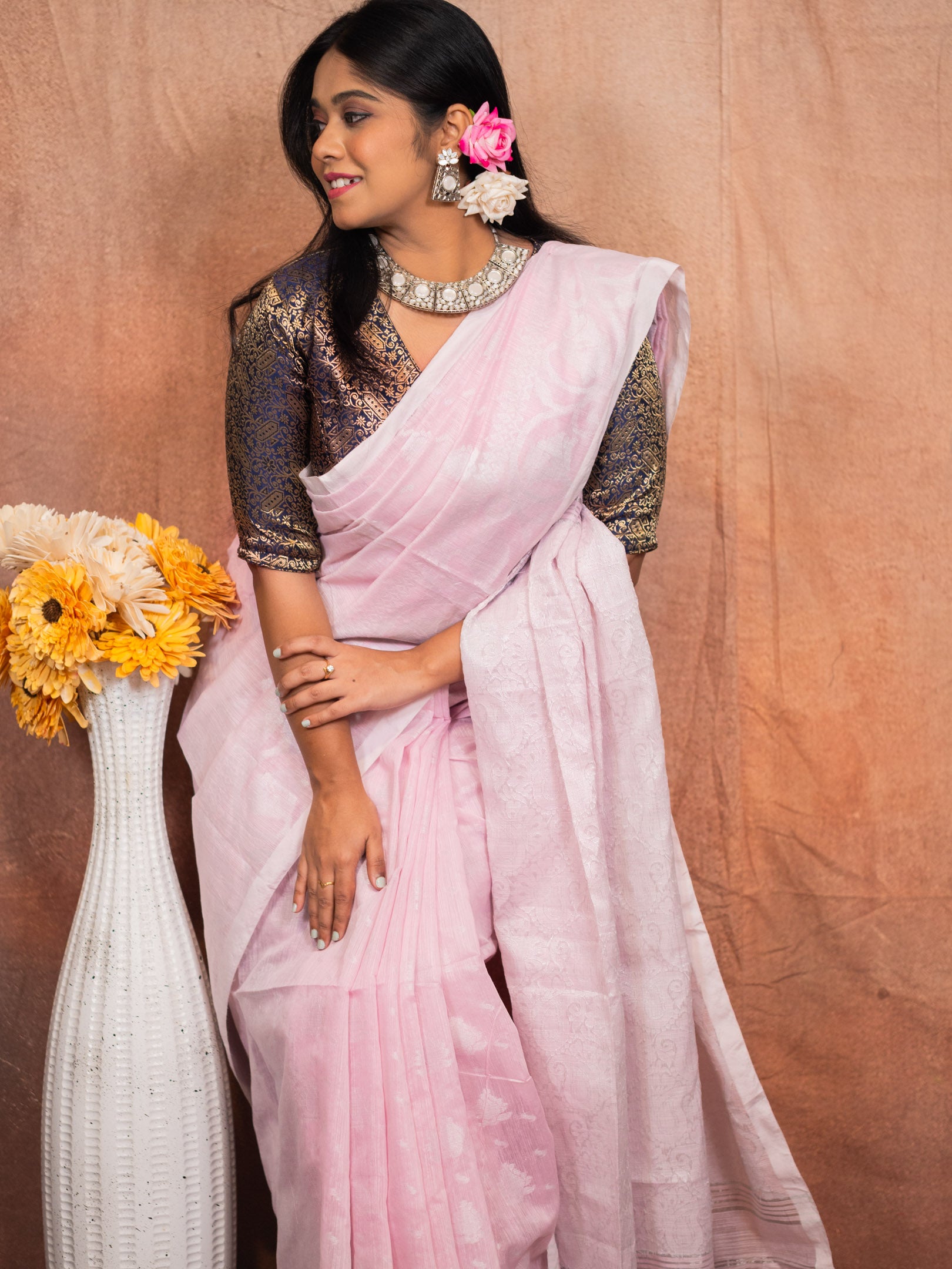 Powder Handloom Silk Saree