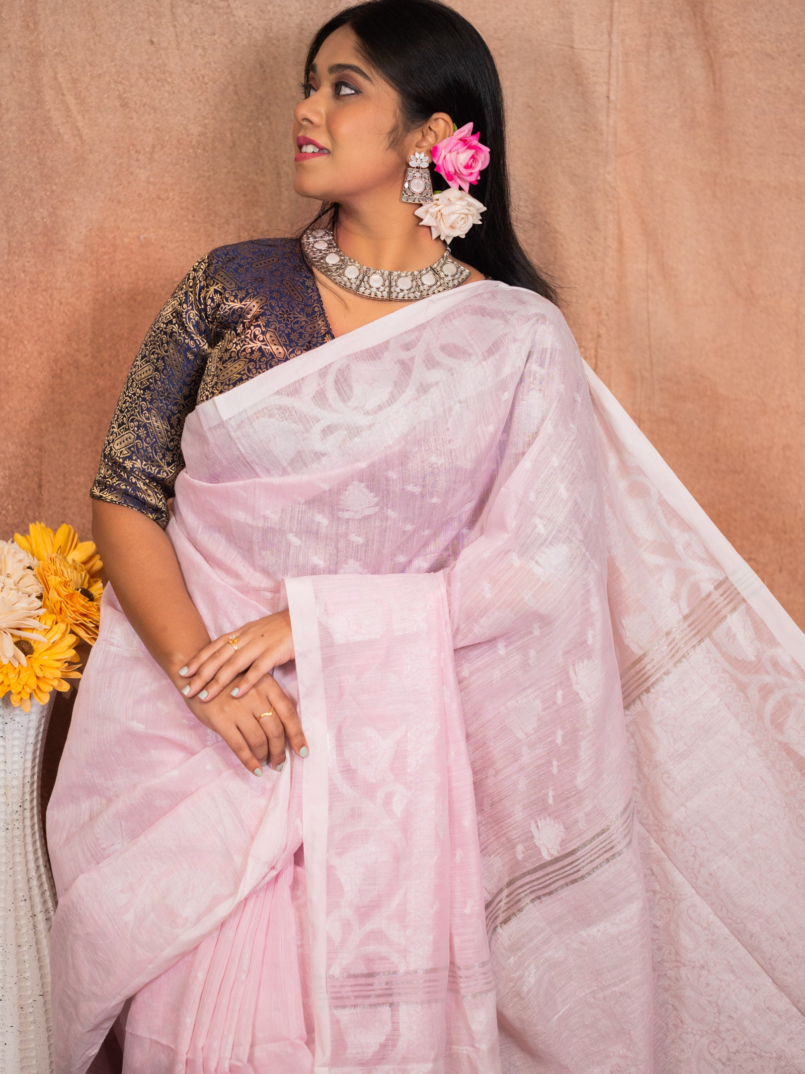 Powder Handloom Silk Saree