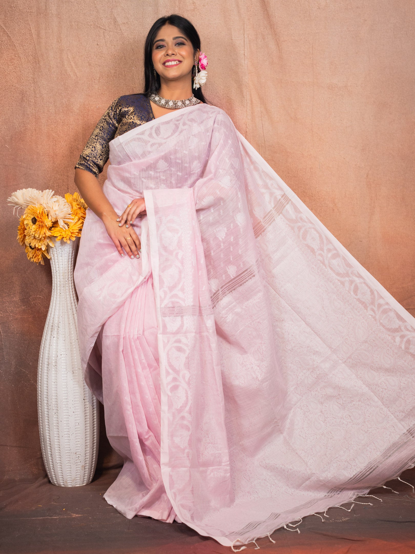 Powder Handloom Silk Saree