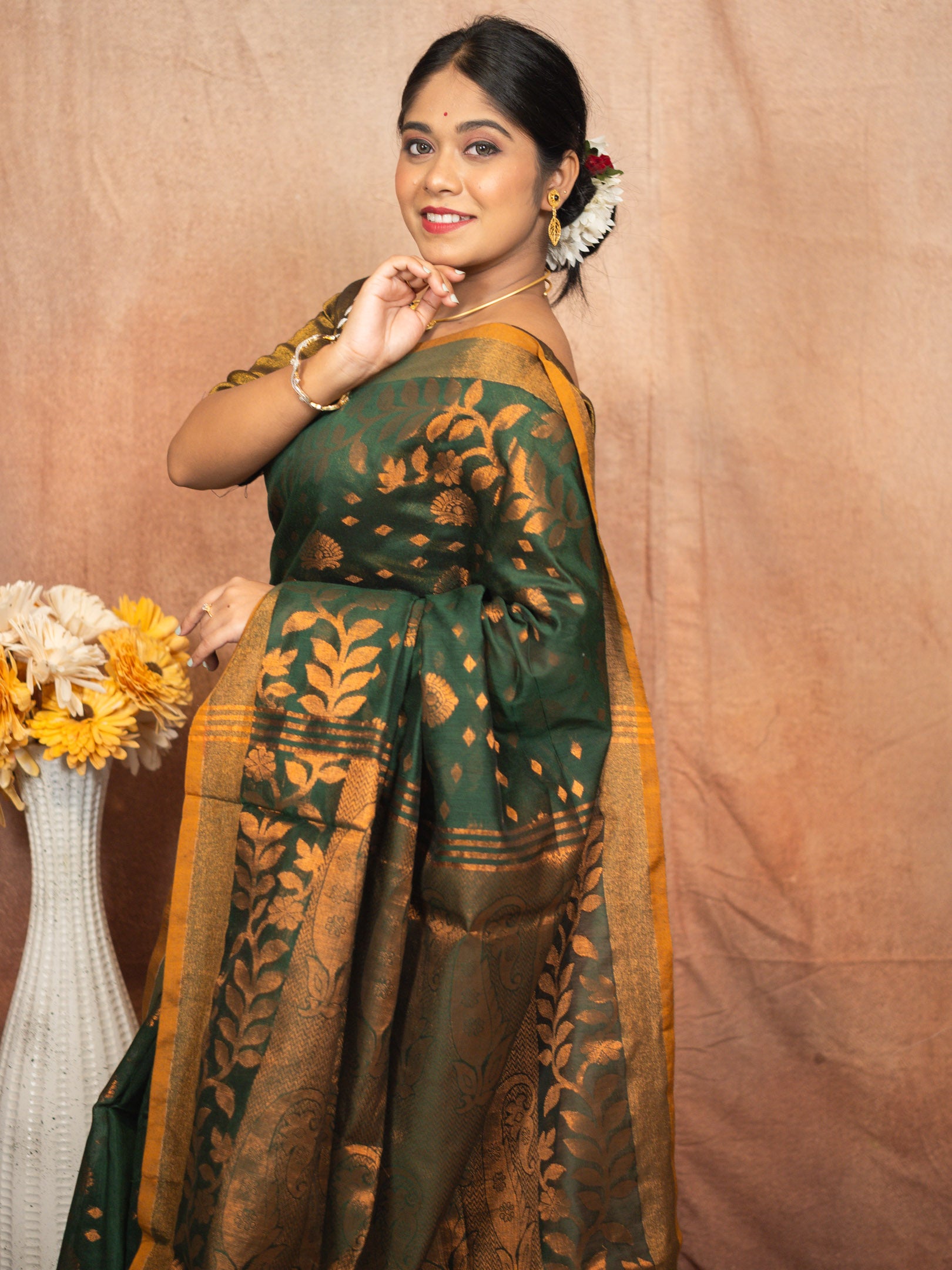 Deep Green Handloom Silk Saree