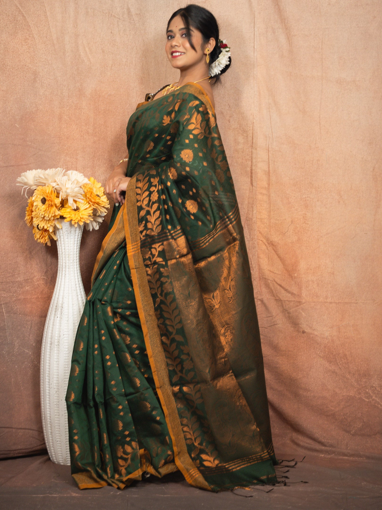 Deep Green Handloom Silk Saree