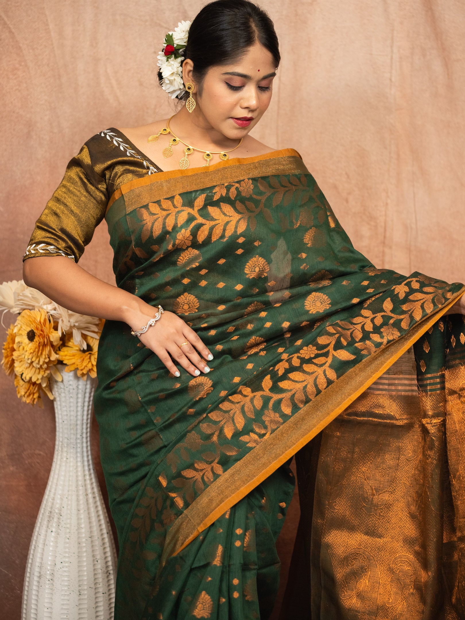 Deep Green Handloom Silk Saree