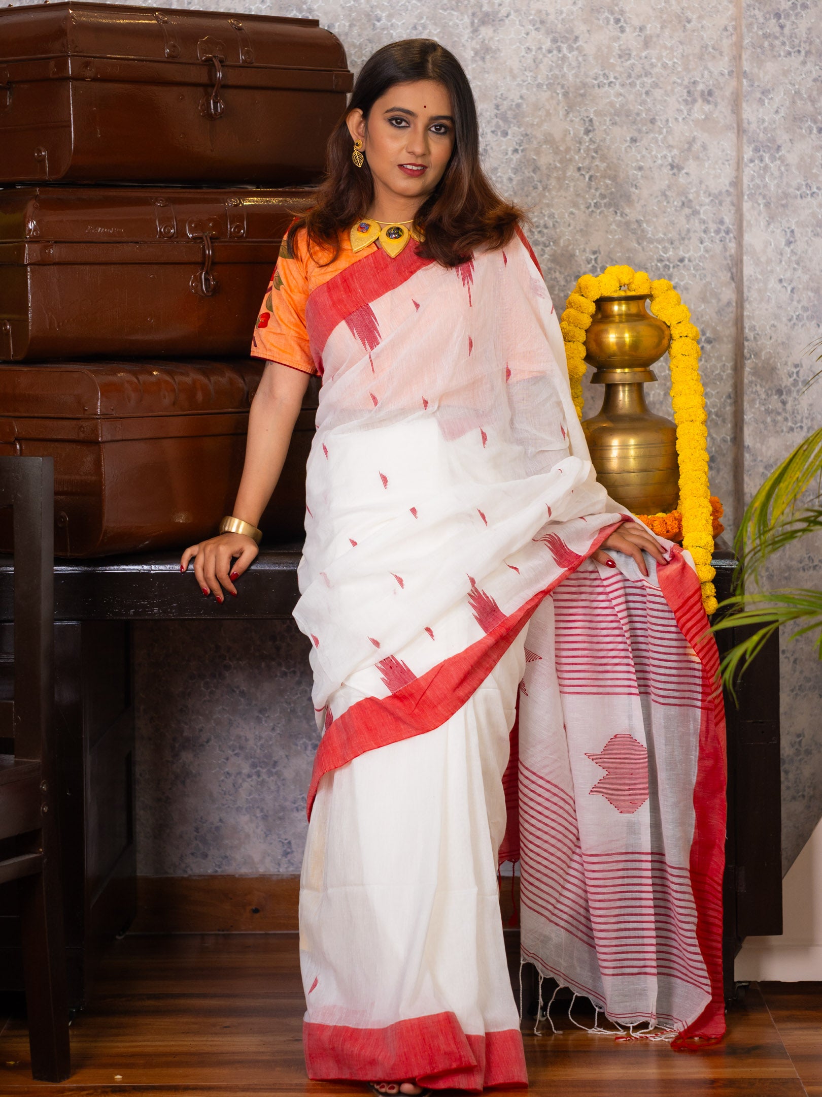 Aparajita – Red & White Bengal Cotton Saree