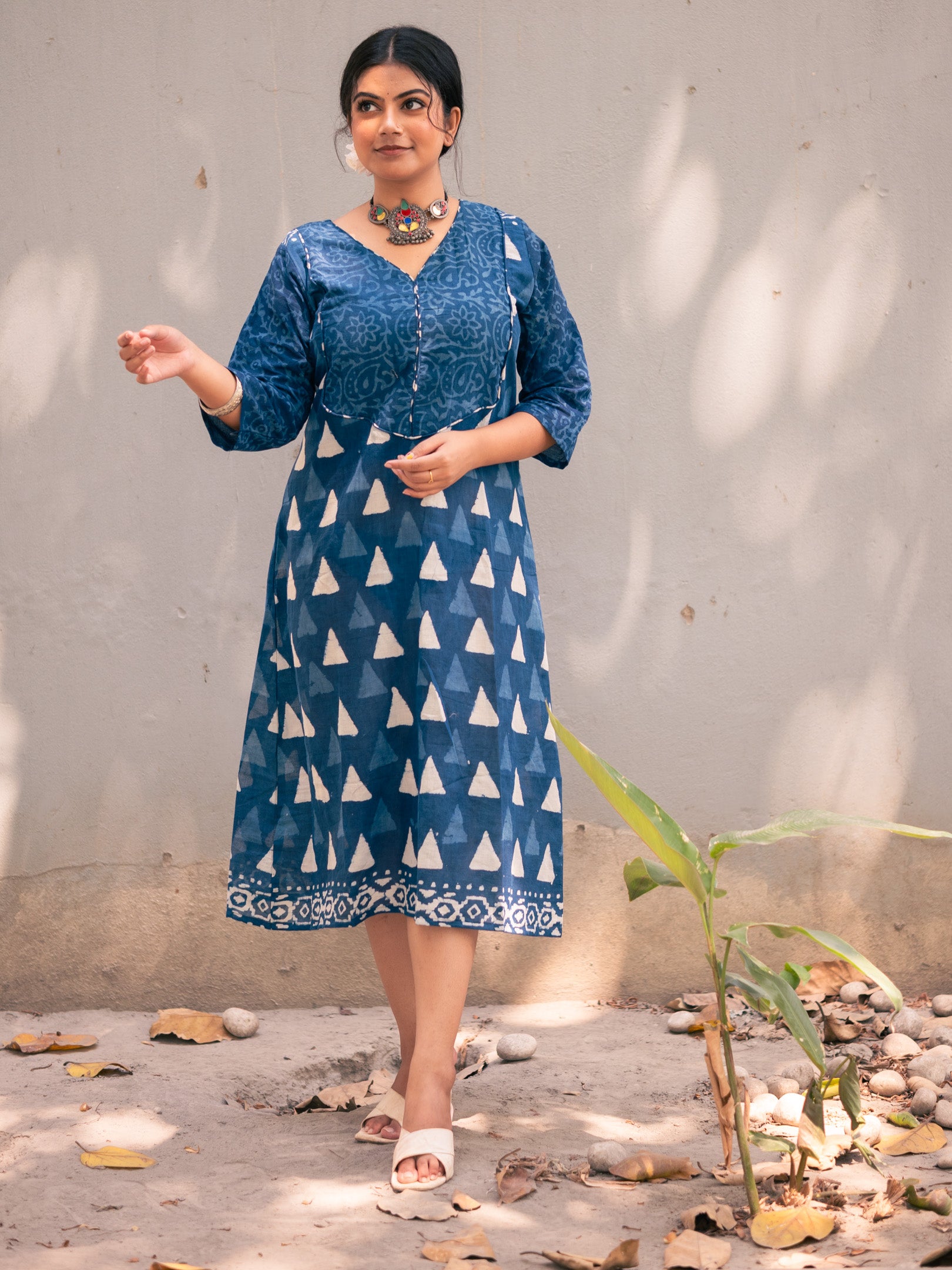 Blue Prism Triangle Printed Cotton Dress
