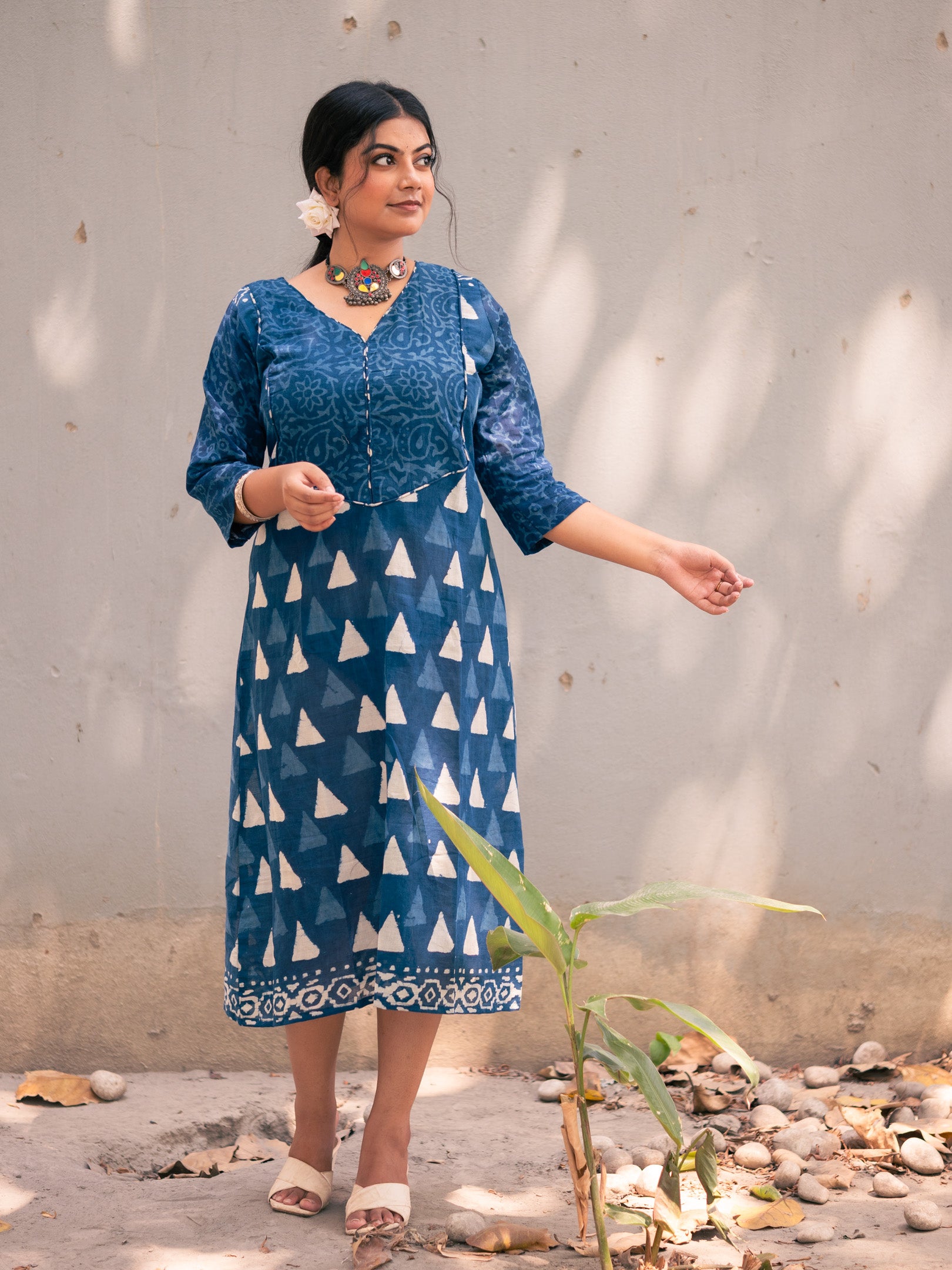 Blue Prism Triangle Printed Cotton Dress