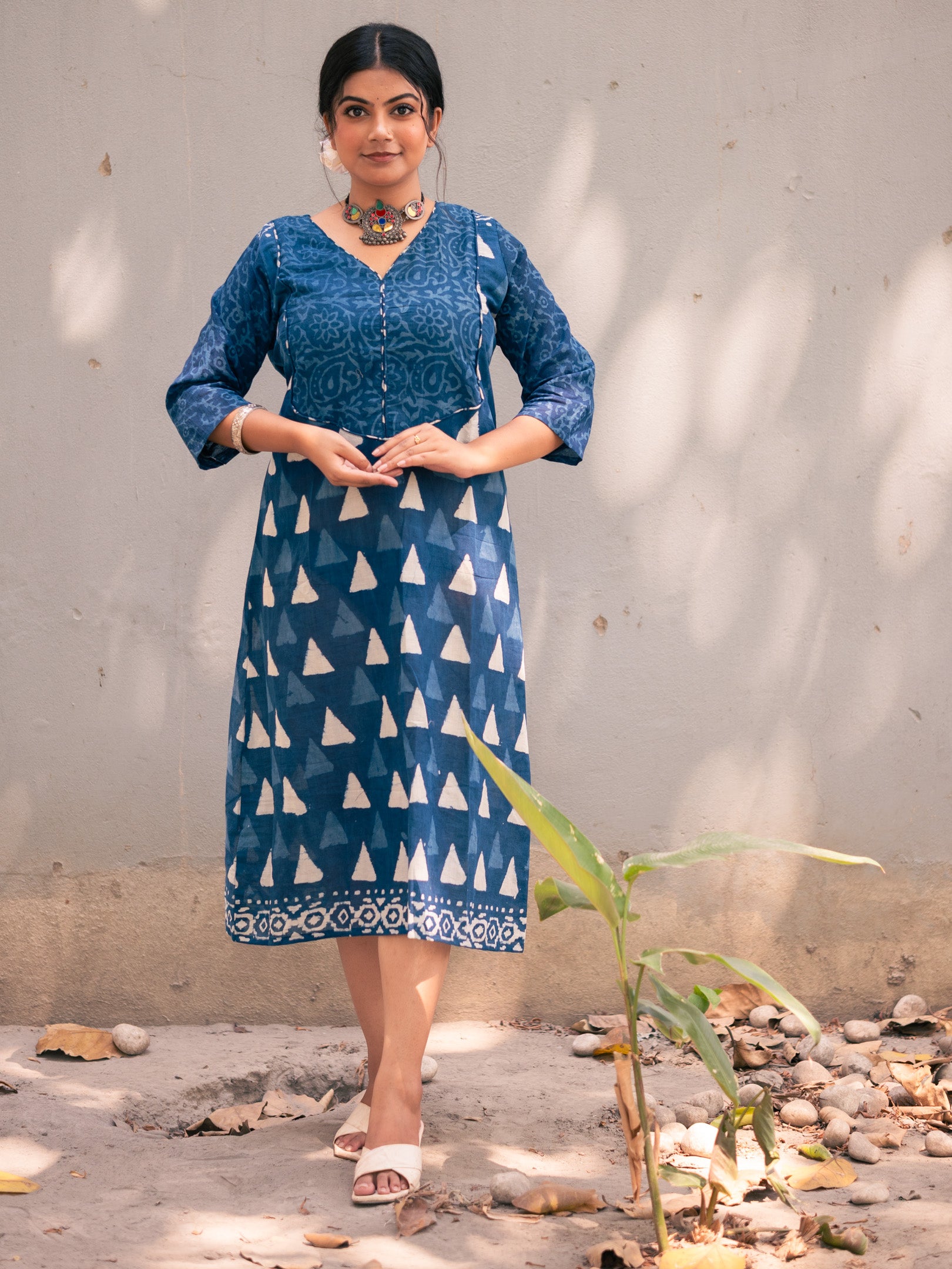 Blue Prism Triangle Printed Cotton Dress