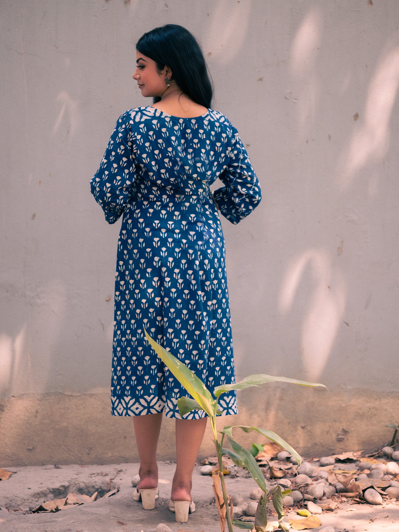 Blue Breeze Block Print Cotton Dress