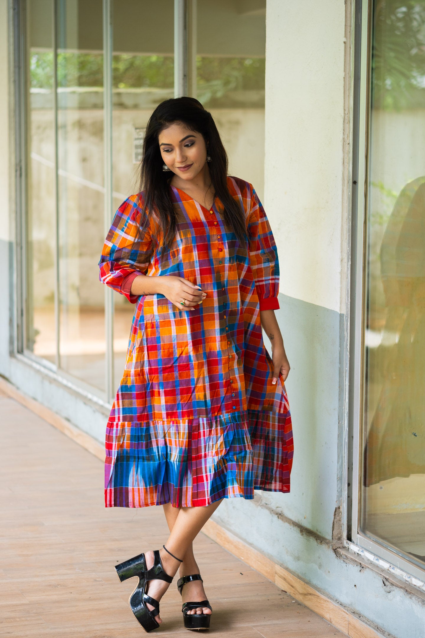 Lata Gamcha Drift Designer Cotton Dress