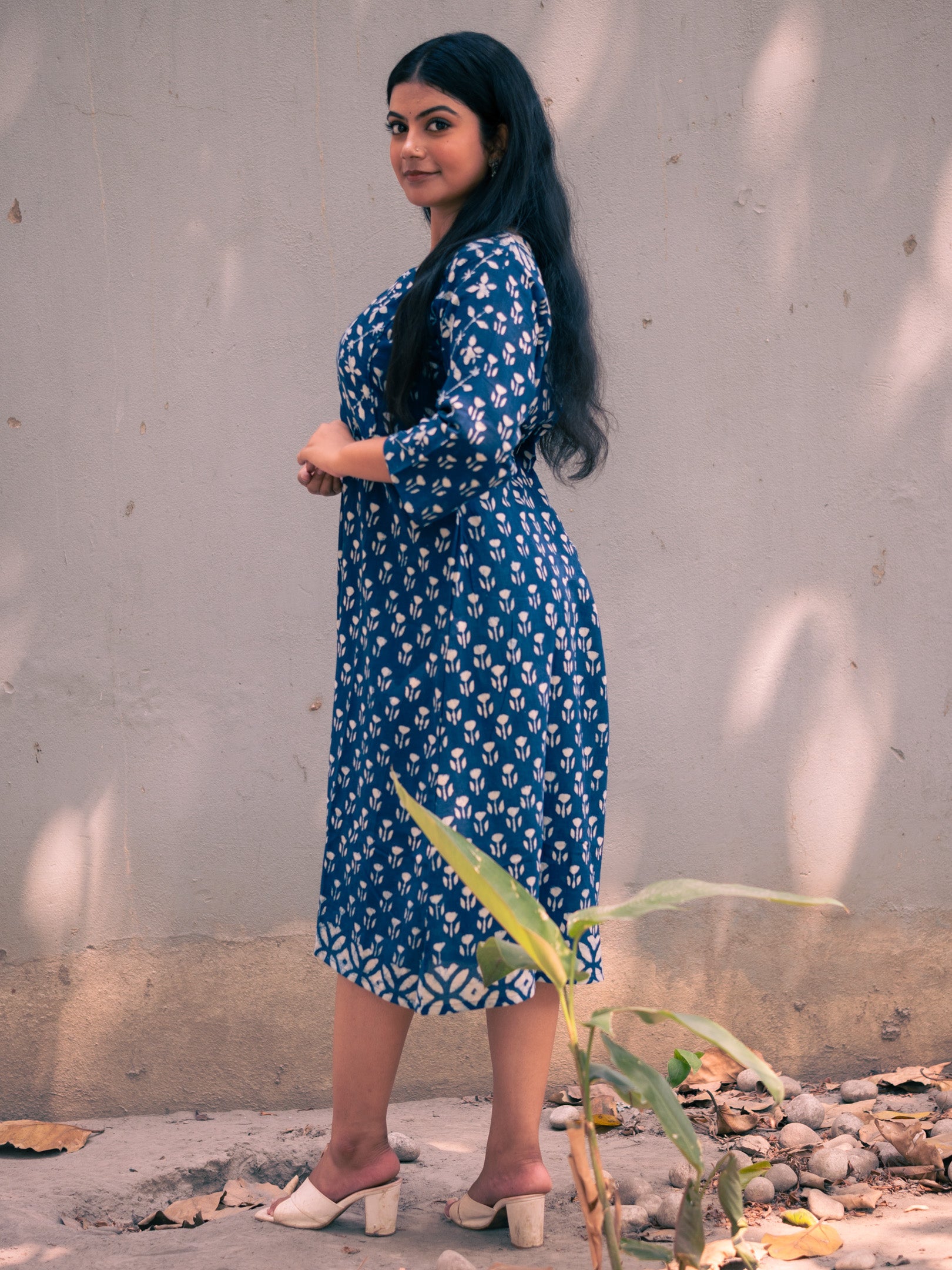 Blue Breeze Block Print Cotton Dress