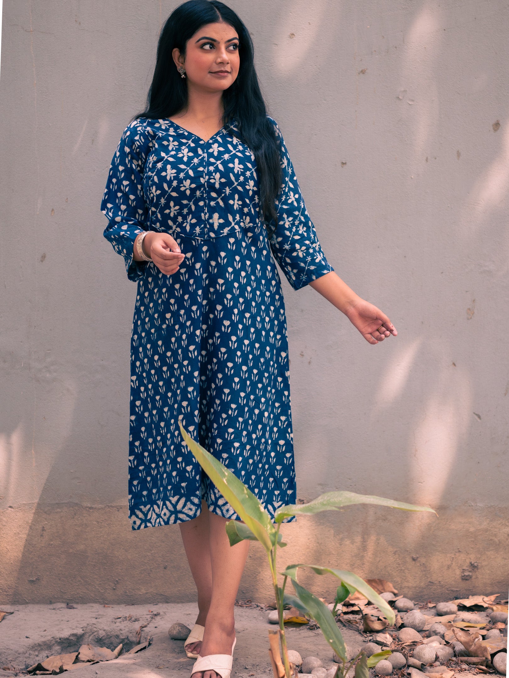 Blue Breeze Block Print Cotton Dress