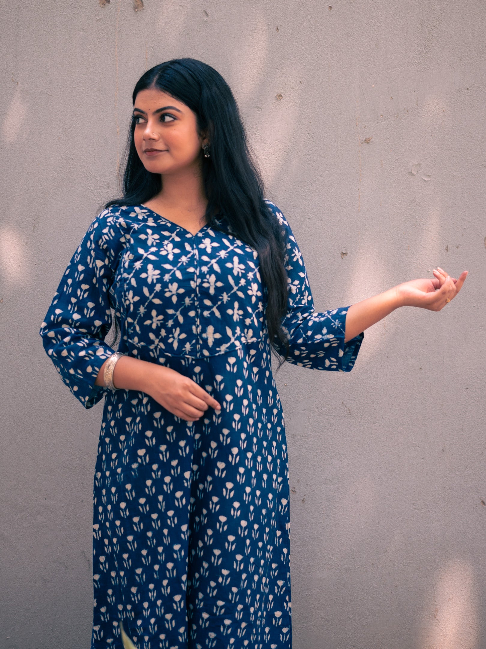 Blue Breeze Block Print Cotton Dress