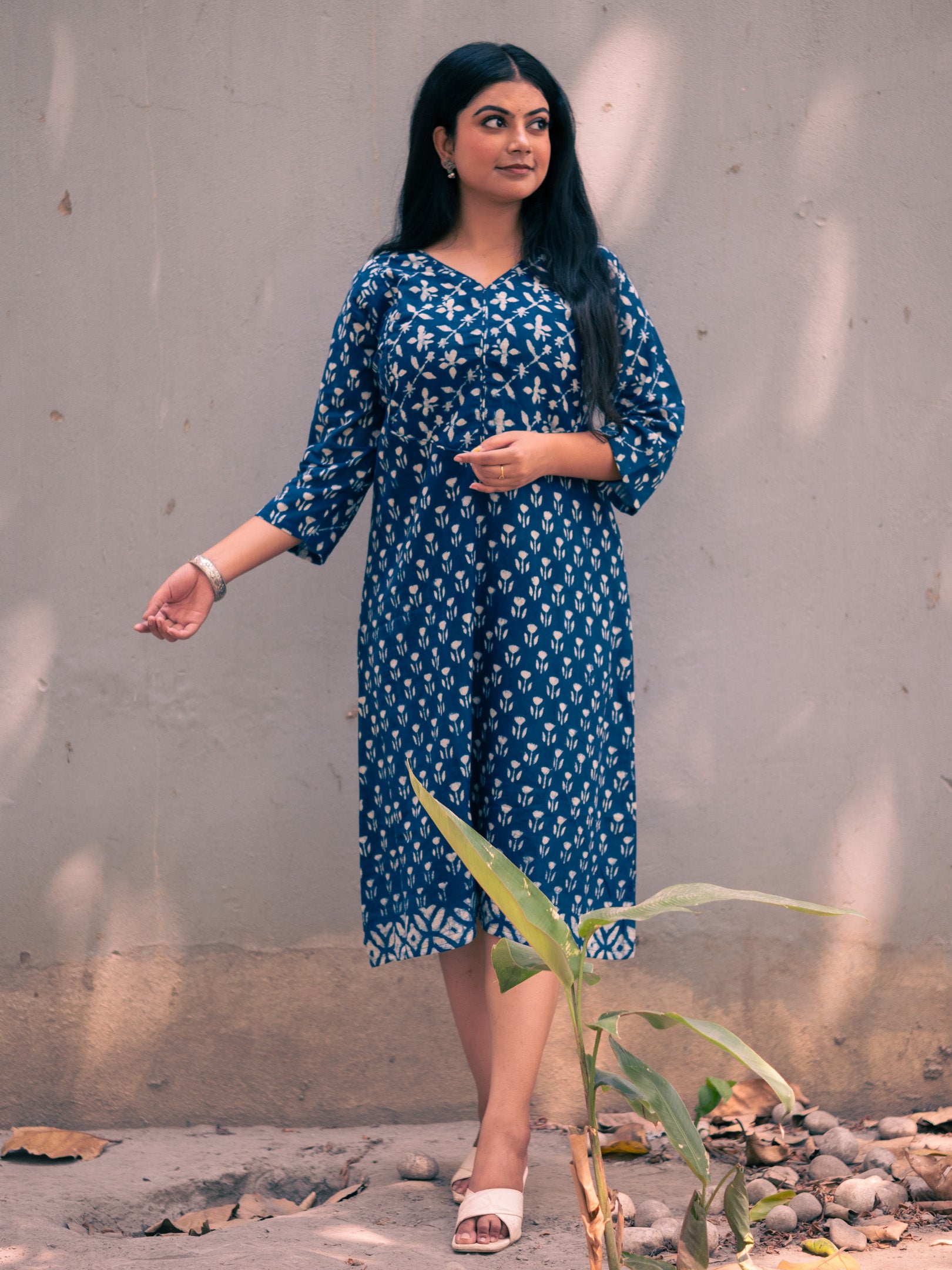Blue Breeze Block Print Cotton Dress
