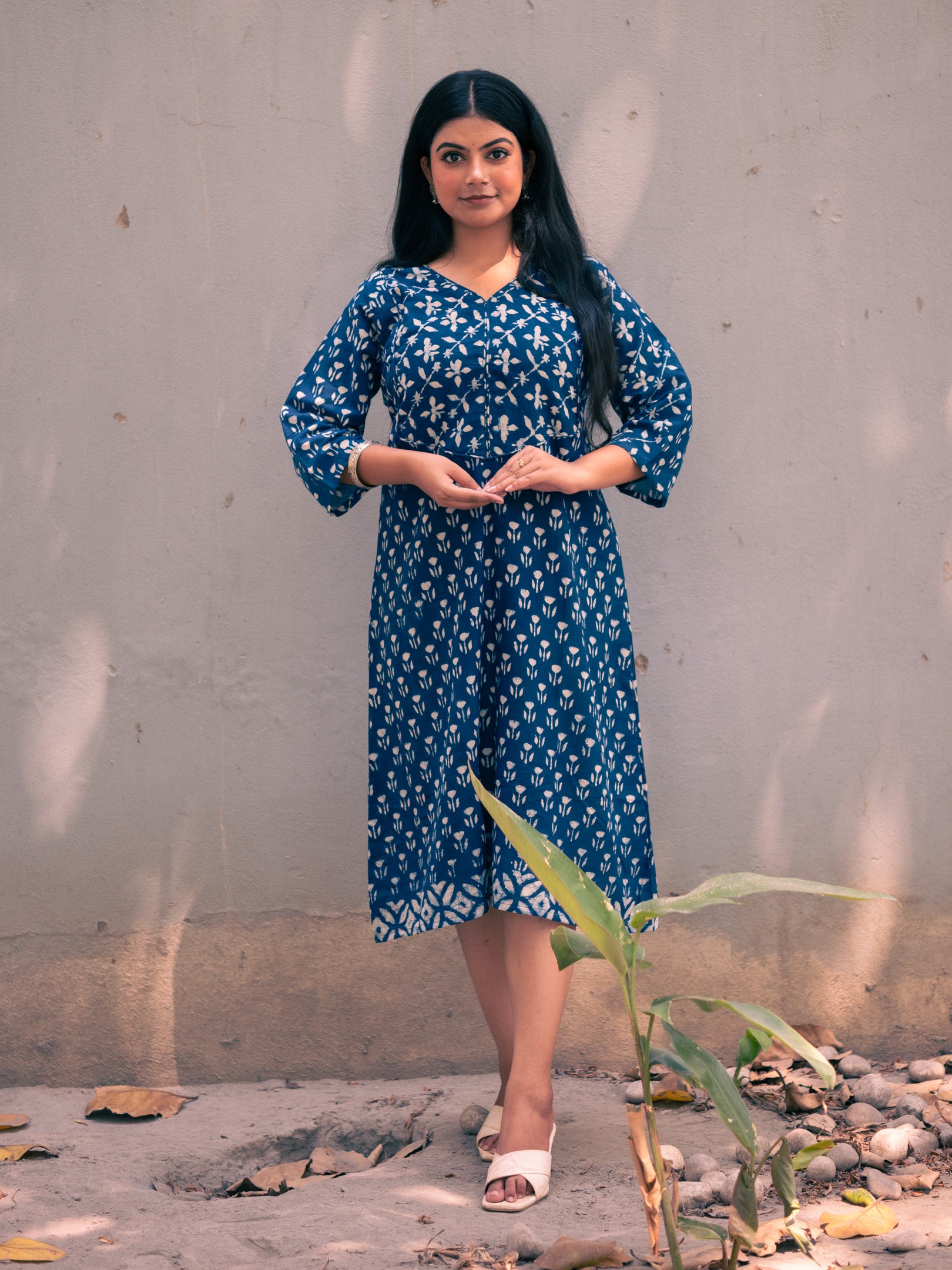 Blue Breeze Block Print Cotton Dress