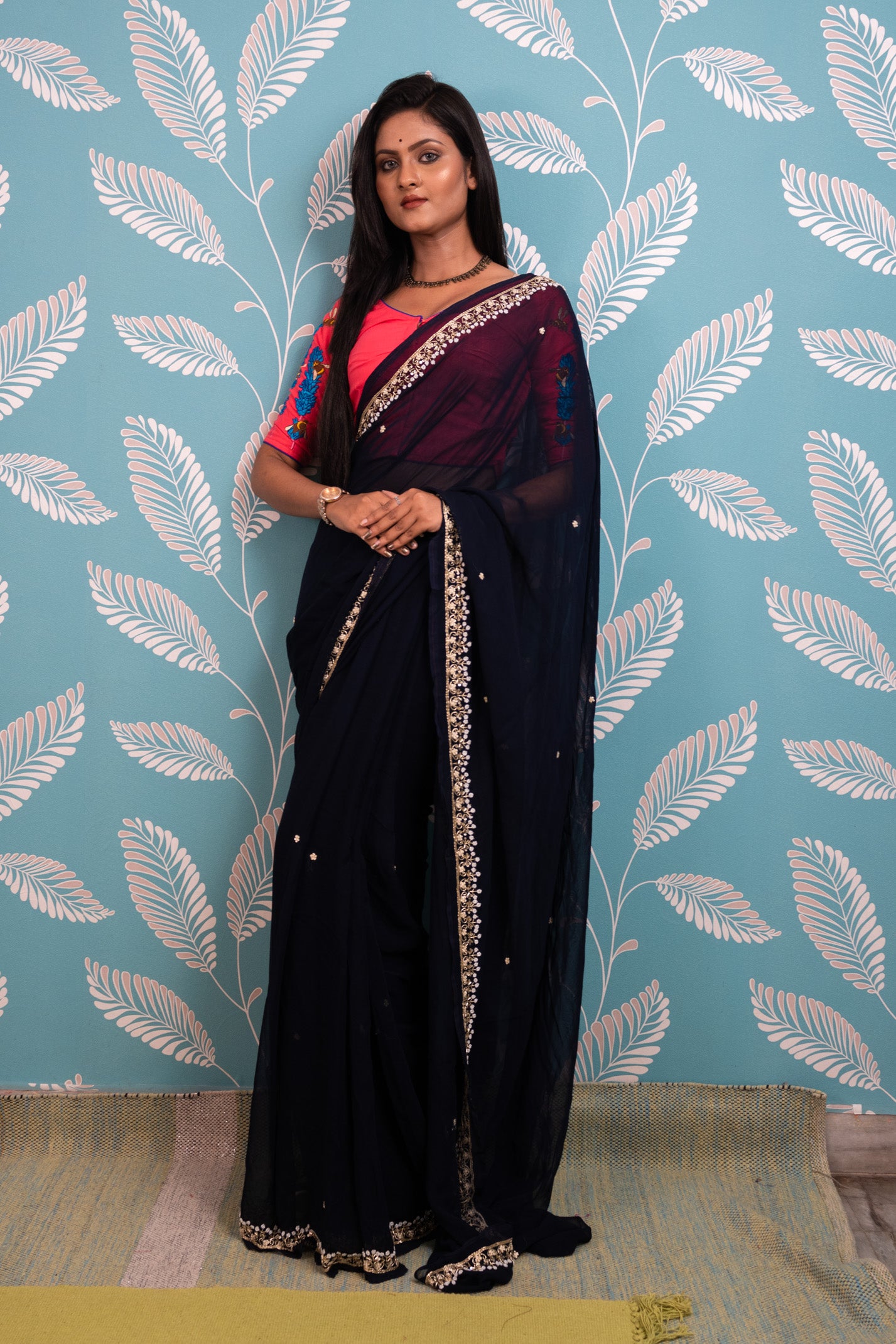 Navy Sitara Saree - Uttariya