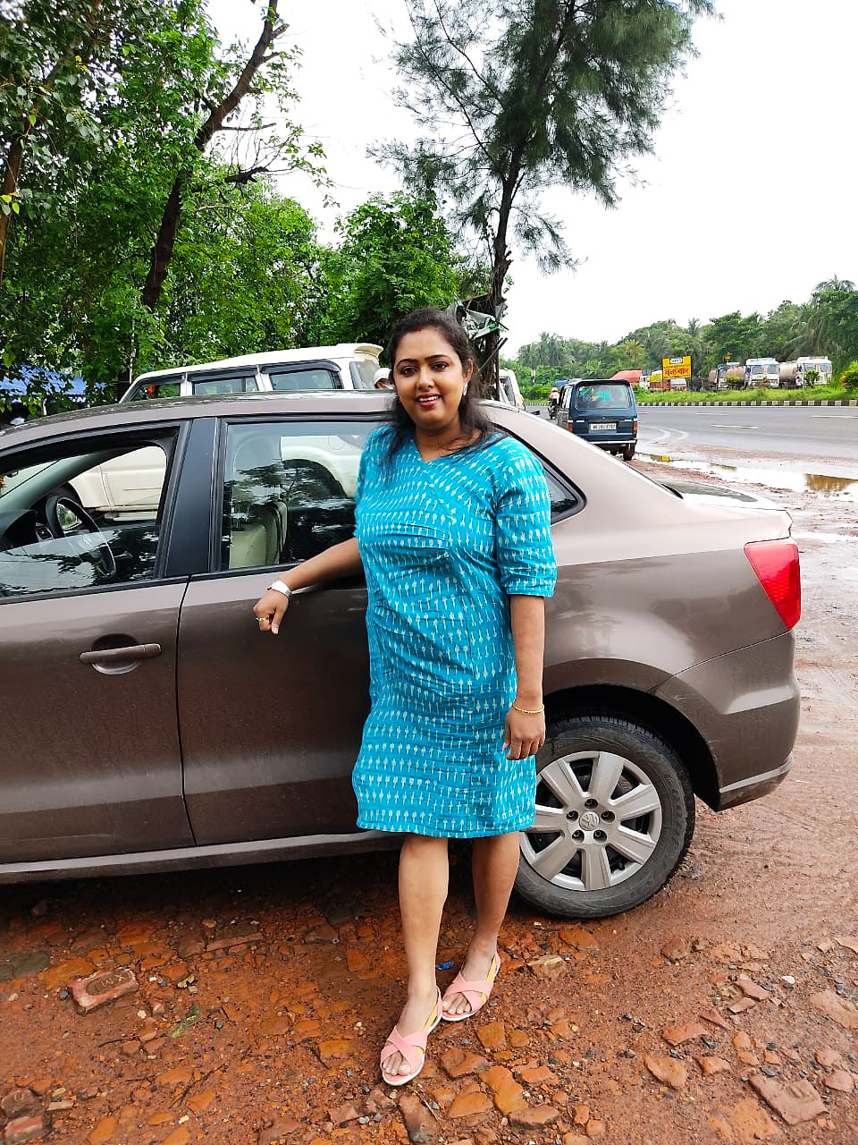 Ikkat dress in sea blue - Uttariya