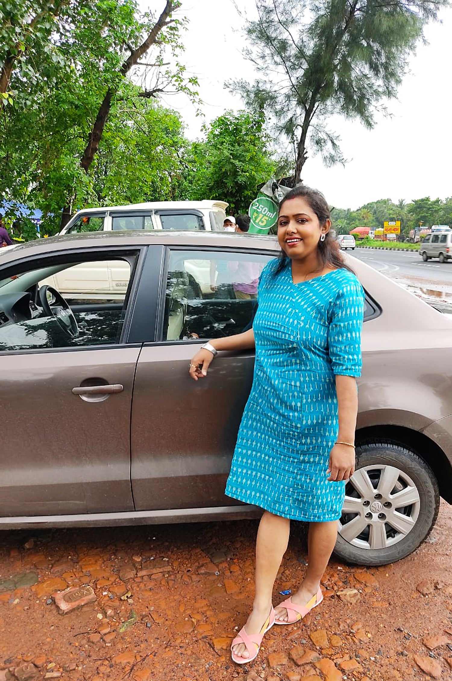 Ikkat dress in sea blue - Uttariya