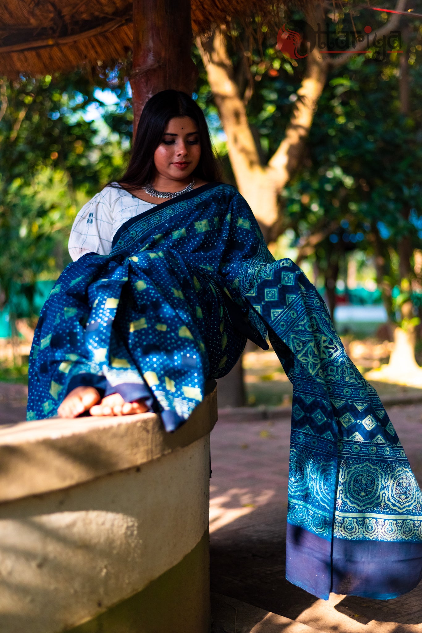 Denim blue Ajrakh Saree