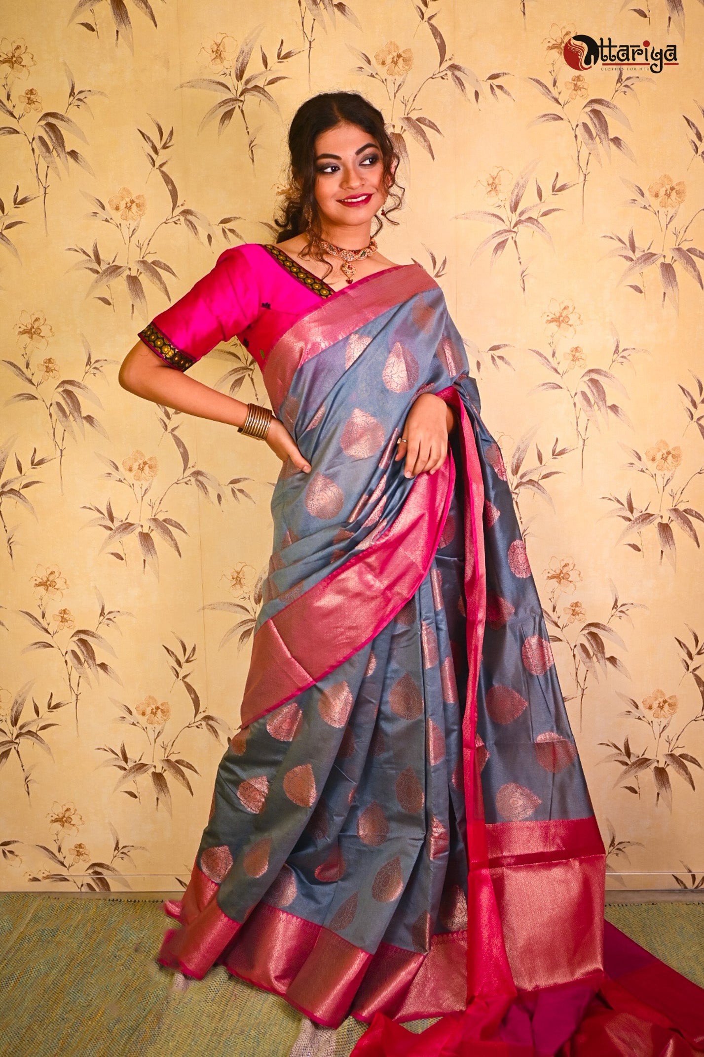 Gray silk Banarasi Saree