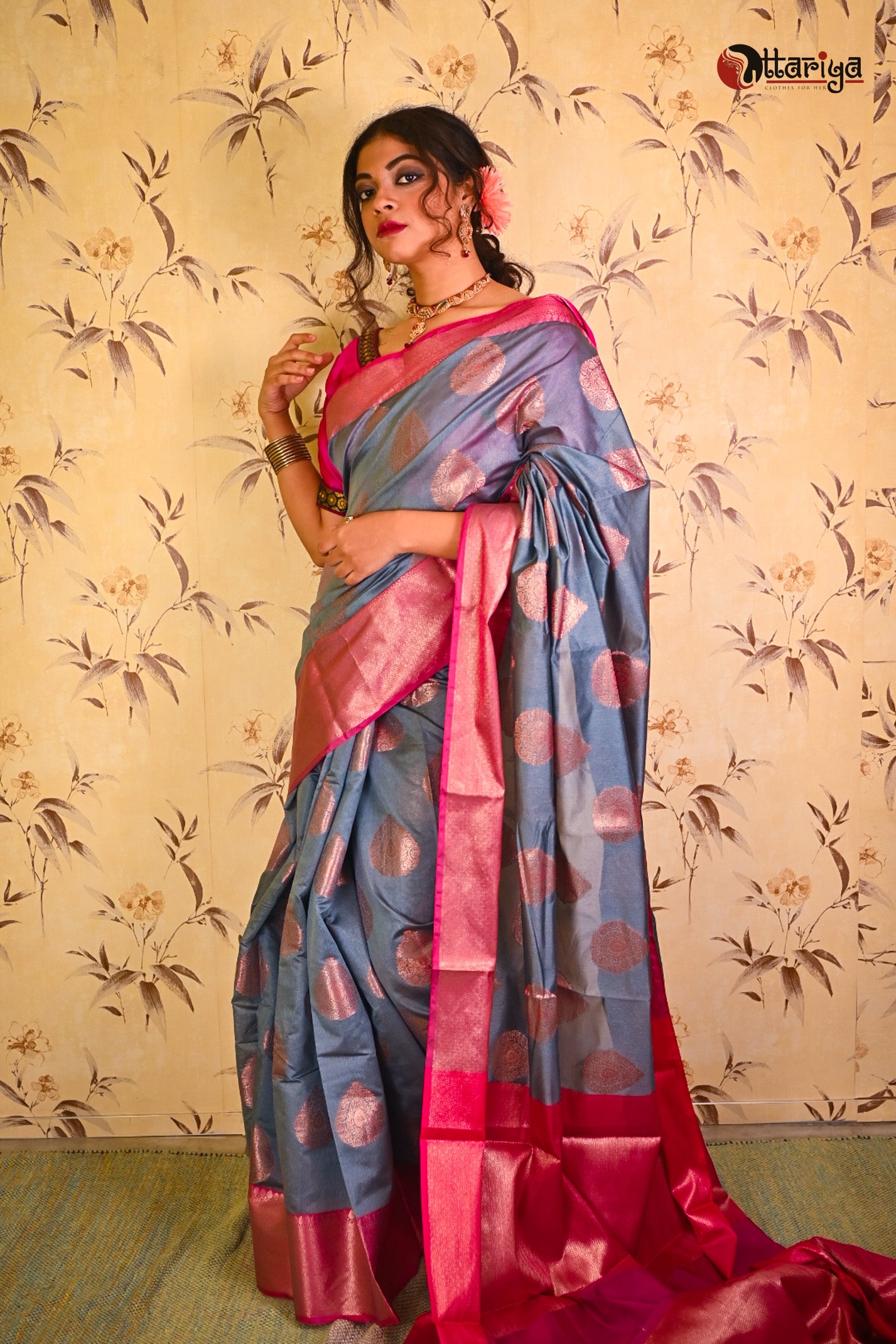 Gray silk Banarasi Saree