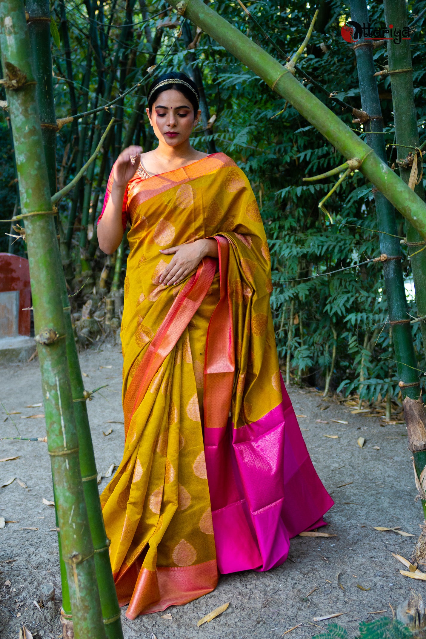 Mahendi Banarasi Boond Saree - Uttariya