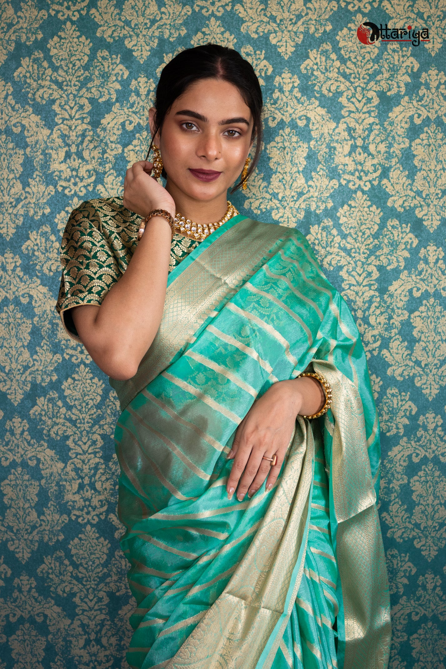 Sky Banaras Silk Saree - Uttariya