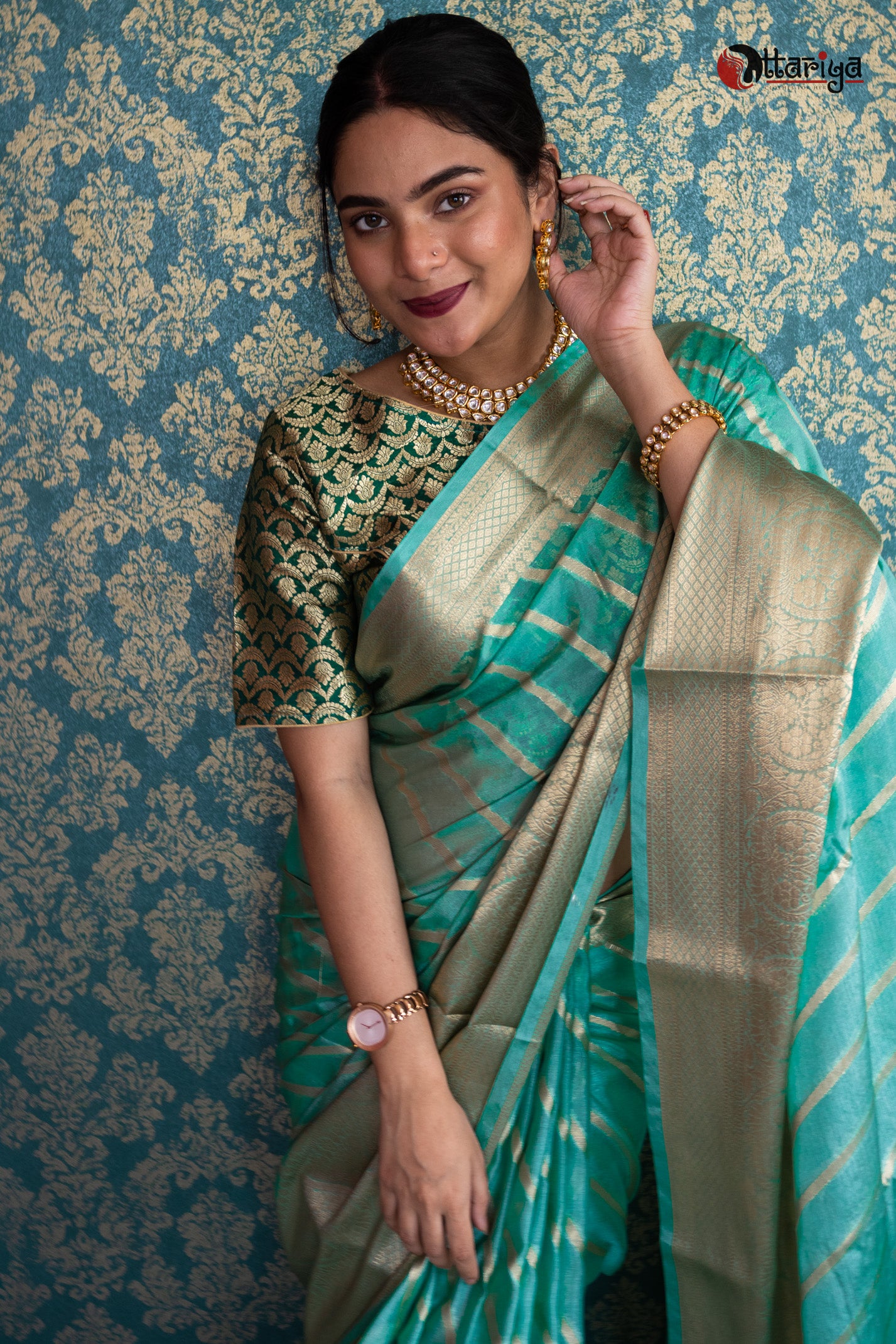 Sky Banaras Silk Saree - Uttariya