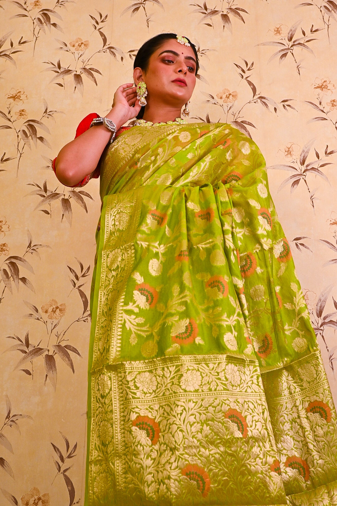 Green Lime Banarasi Saree - Uttariya