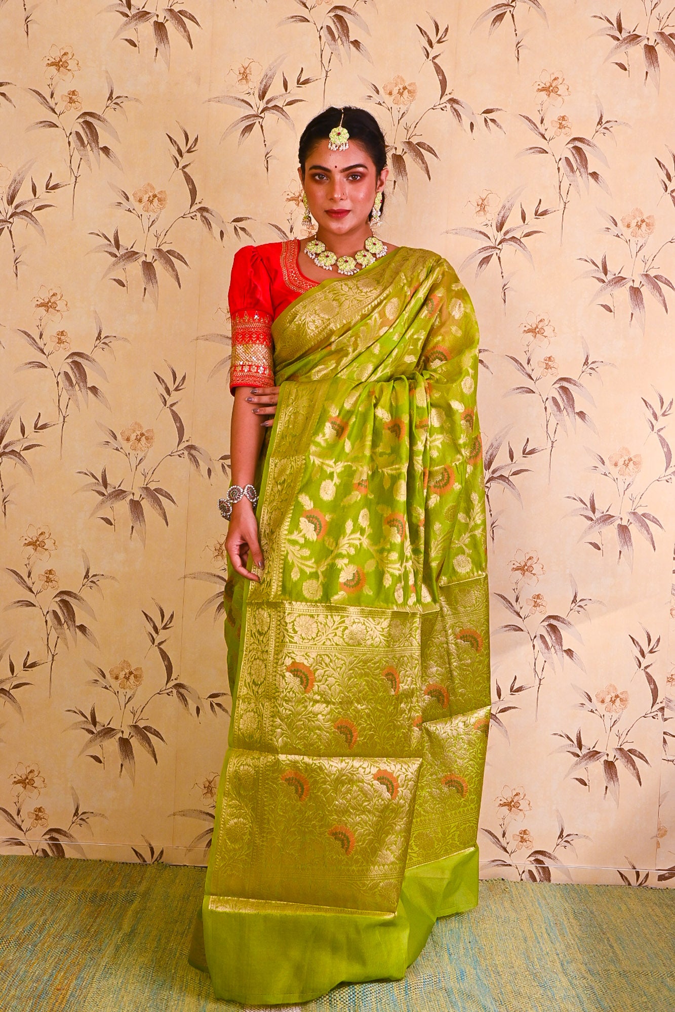 Green Lime Banarasi Saree - Uttariya