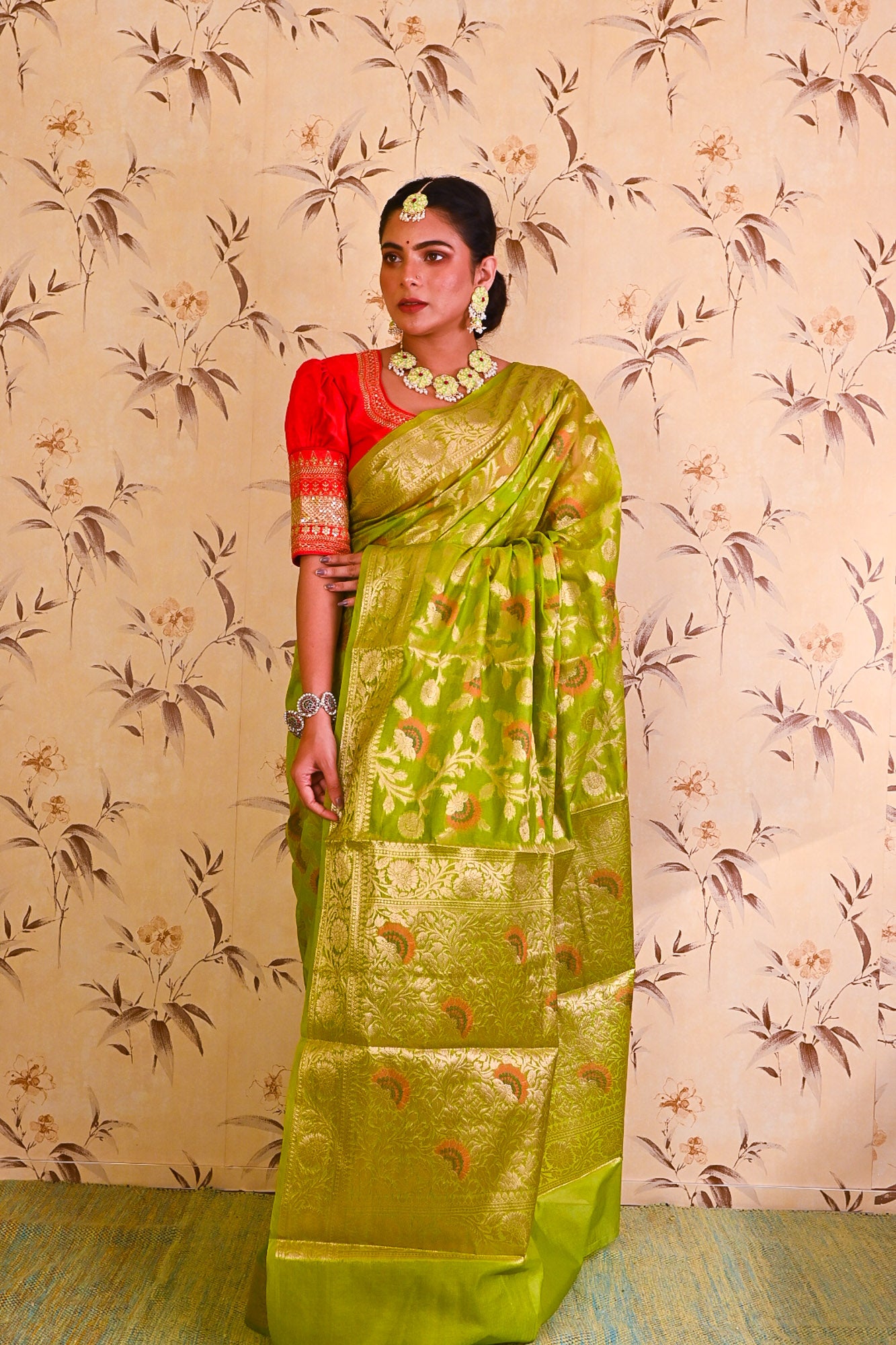 Green Lime Banarasi Saree - Uttariya