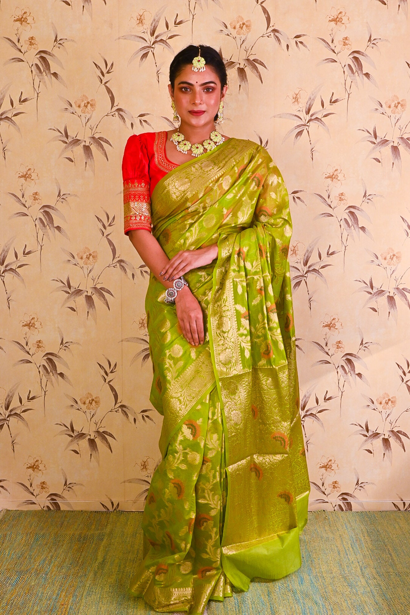 Green Lime Banarasi Saree - Uttariya