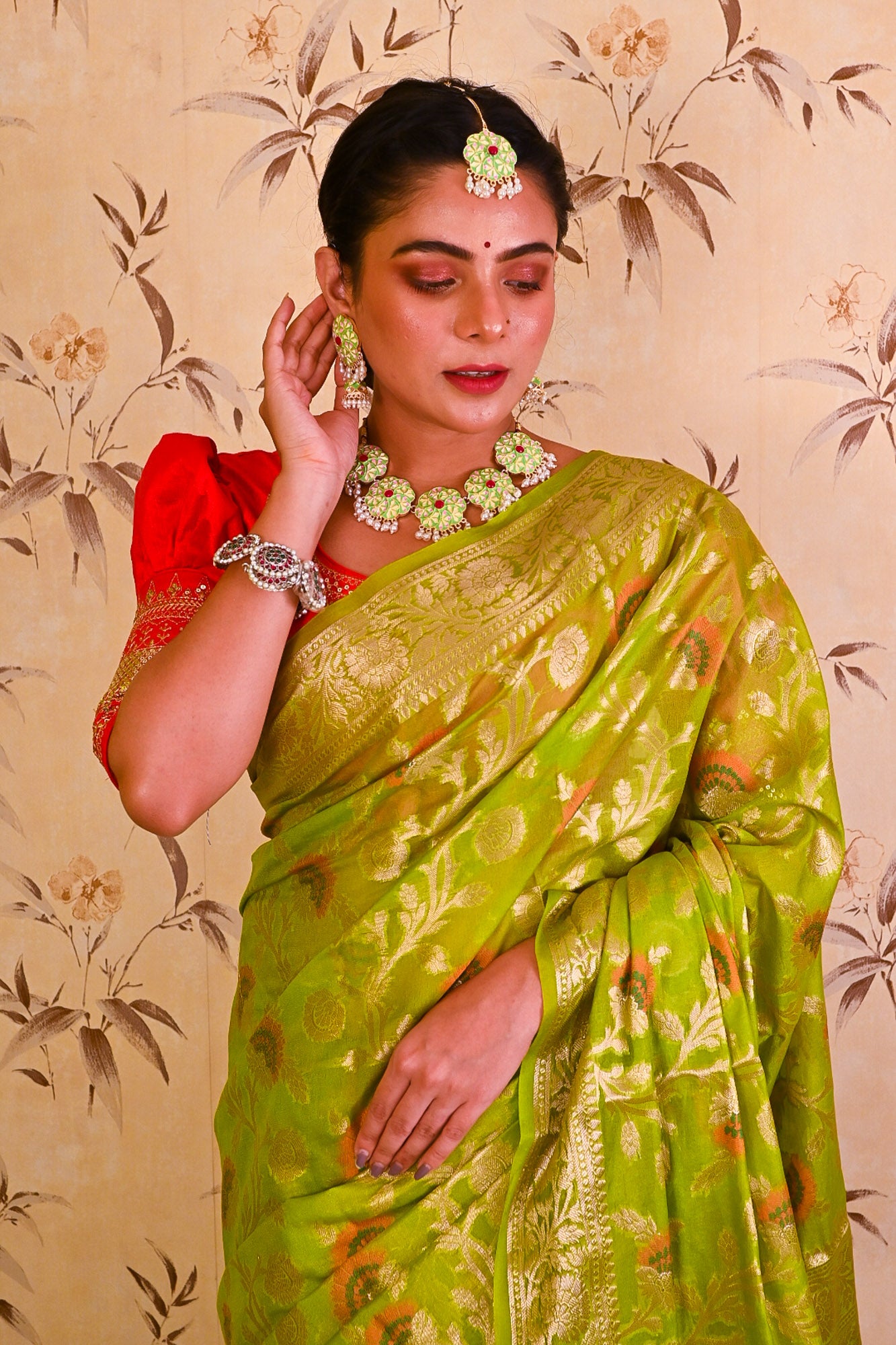 Green Lime Banarasi Saree - Uttariya