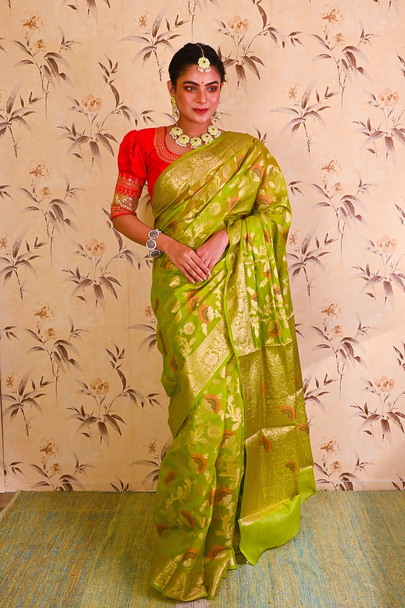 Green Lime Banarasi Saree - Uttariya