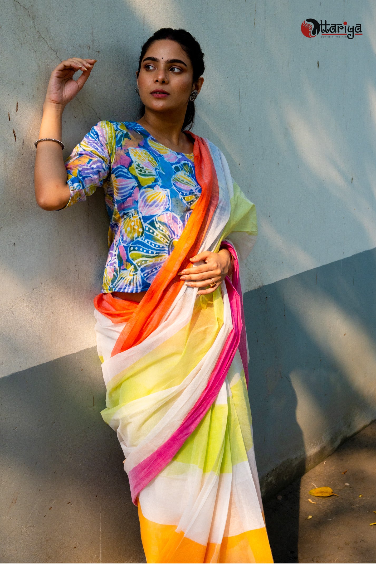 Multi Man Dreamy cotton Saree - Uttariya
