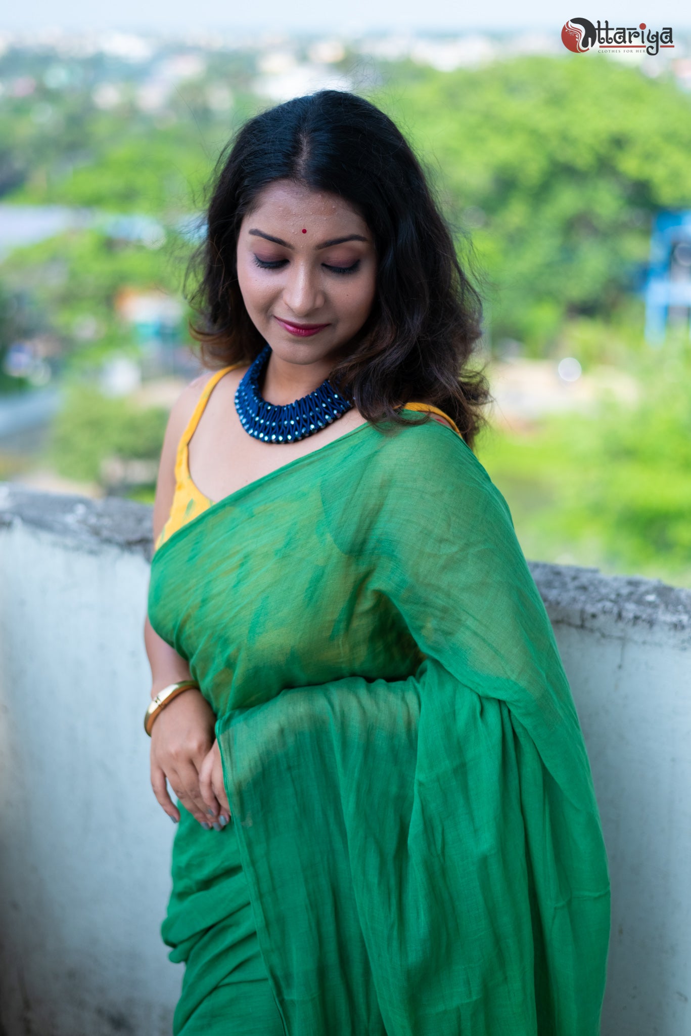 Handcrafted Green Dreamy Cotton Saree - Uttariya