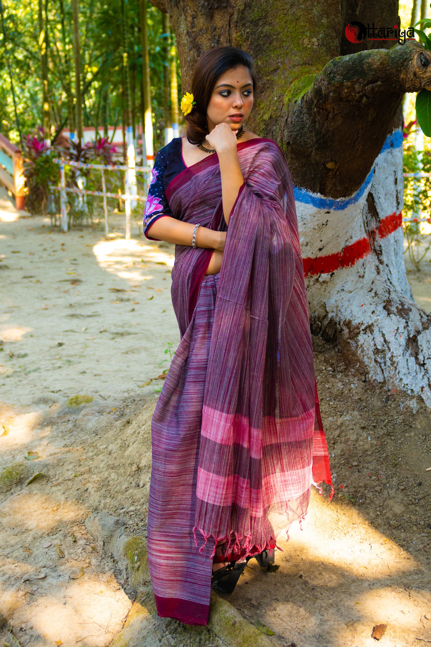 Slate Maroon Dreamy cotton Saree - Uttariya