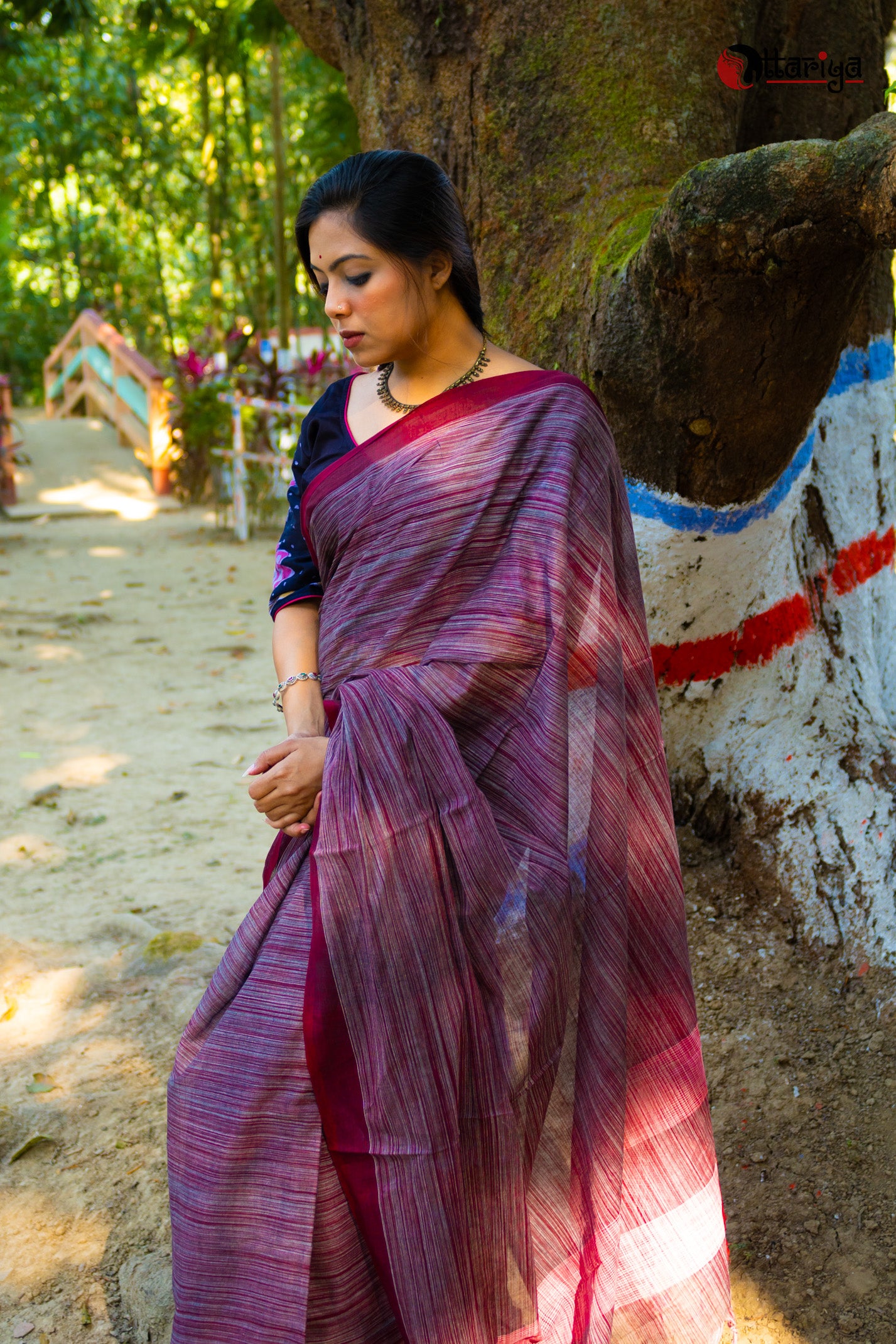 Slate Maroon Dreamy cotton Saree - Uttariya