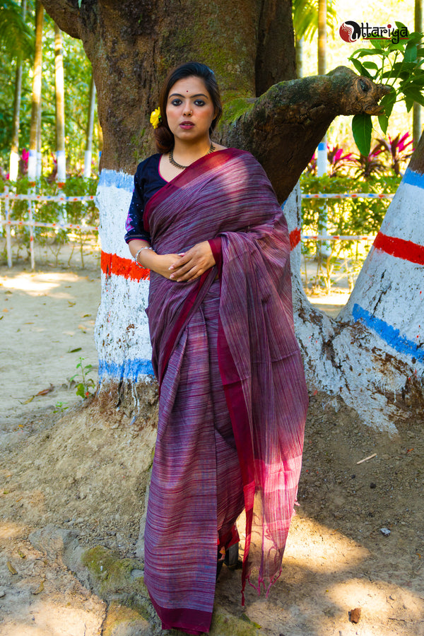 Slate Maroon Dreamy cotton Saree - Uttariya