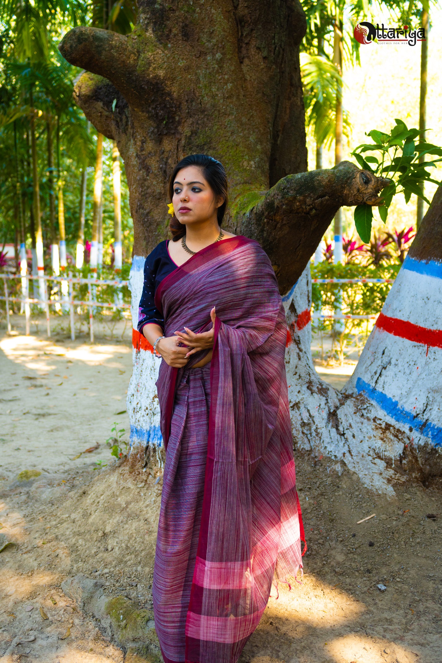 Slate Maroon Dreamy cotton Saree - Uttariya