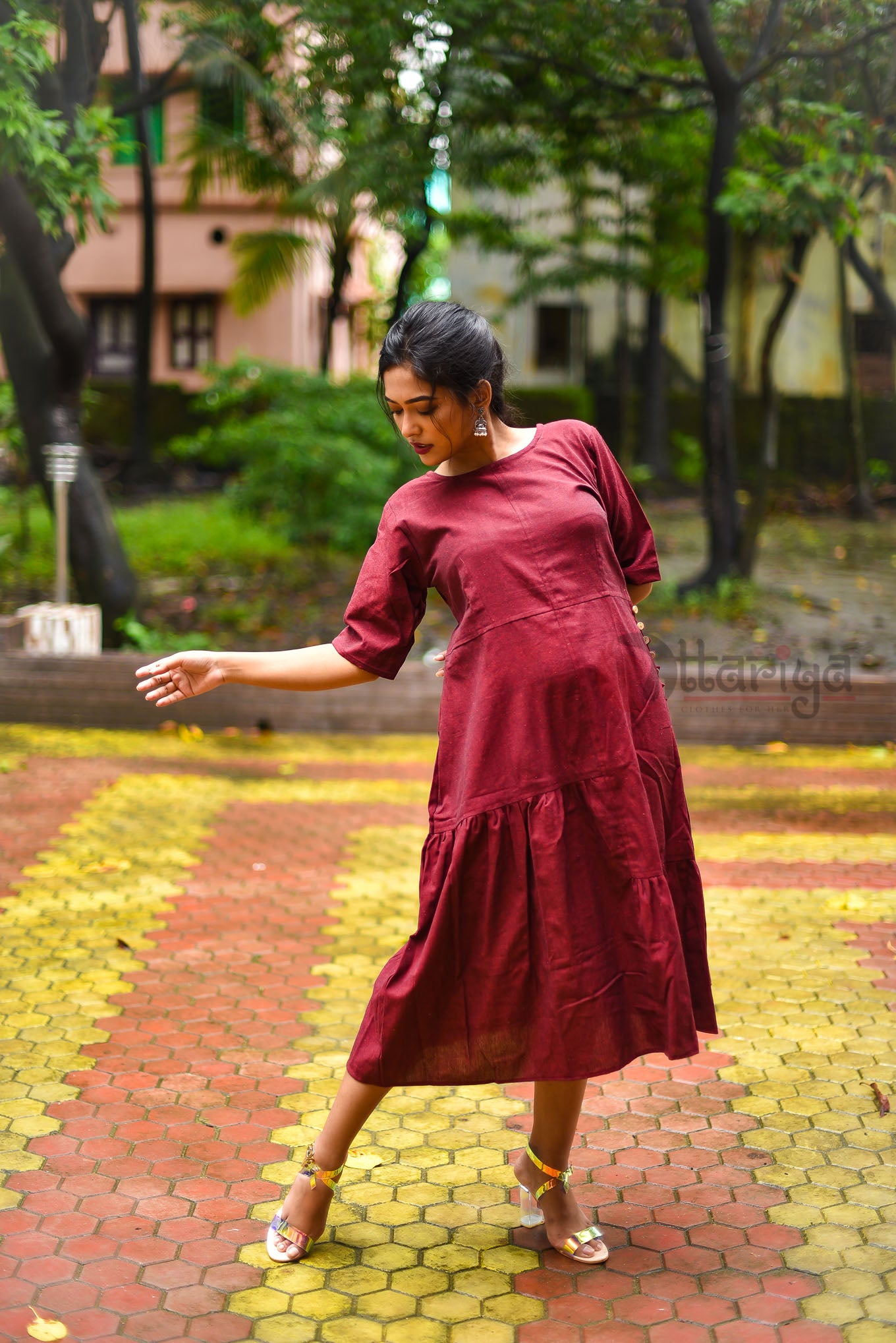 Maroon Dress - Uttariya