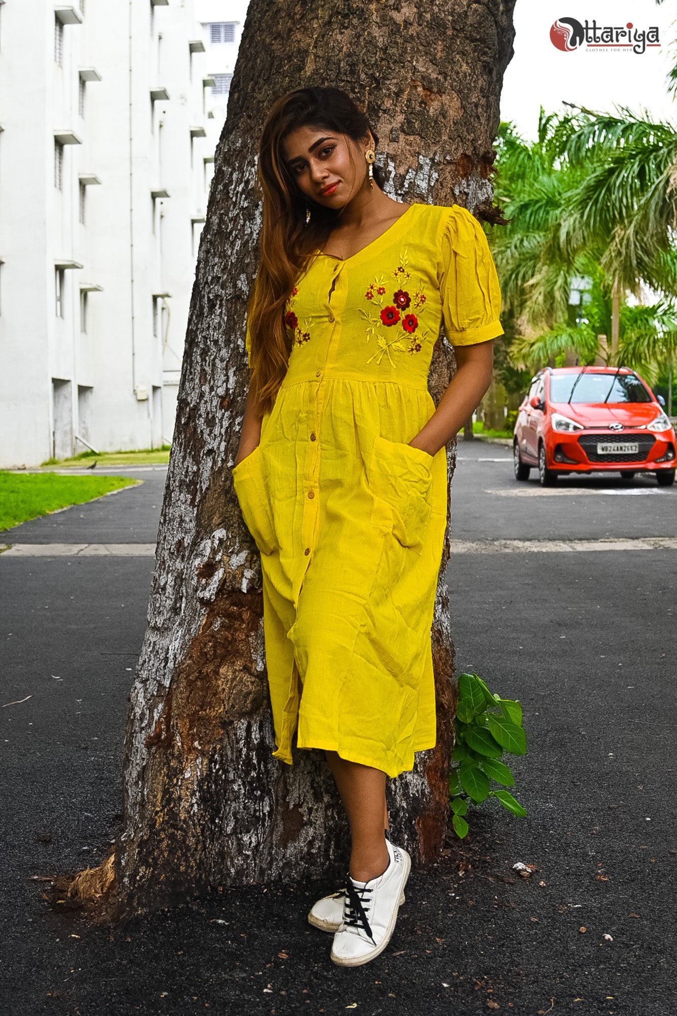 Yellow Rose Khadi Dress - Uttariya