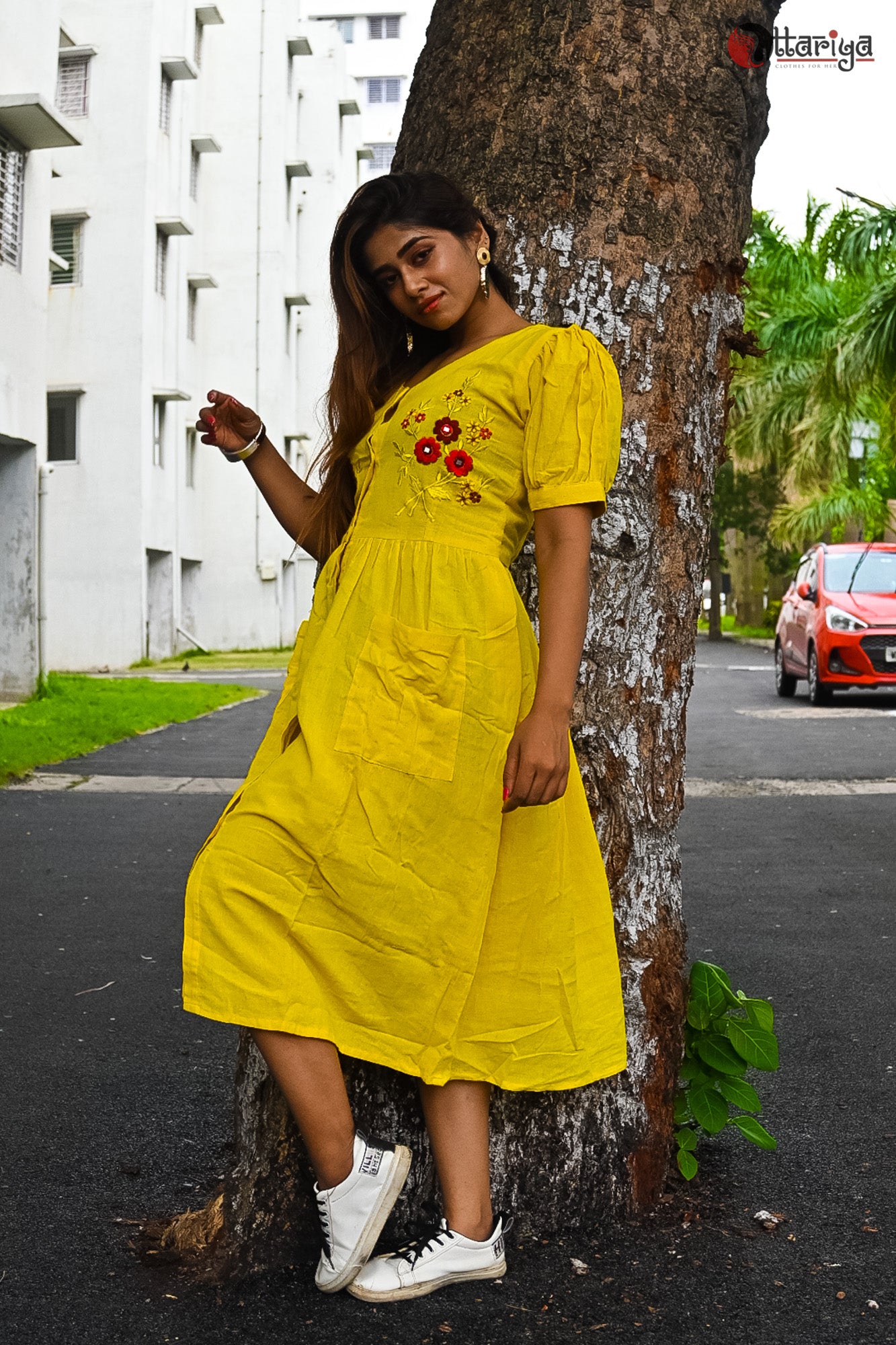Yellow Rose Khadi Dress - Uttariya