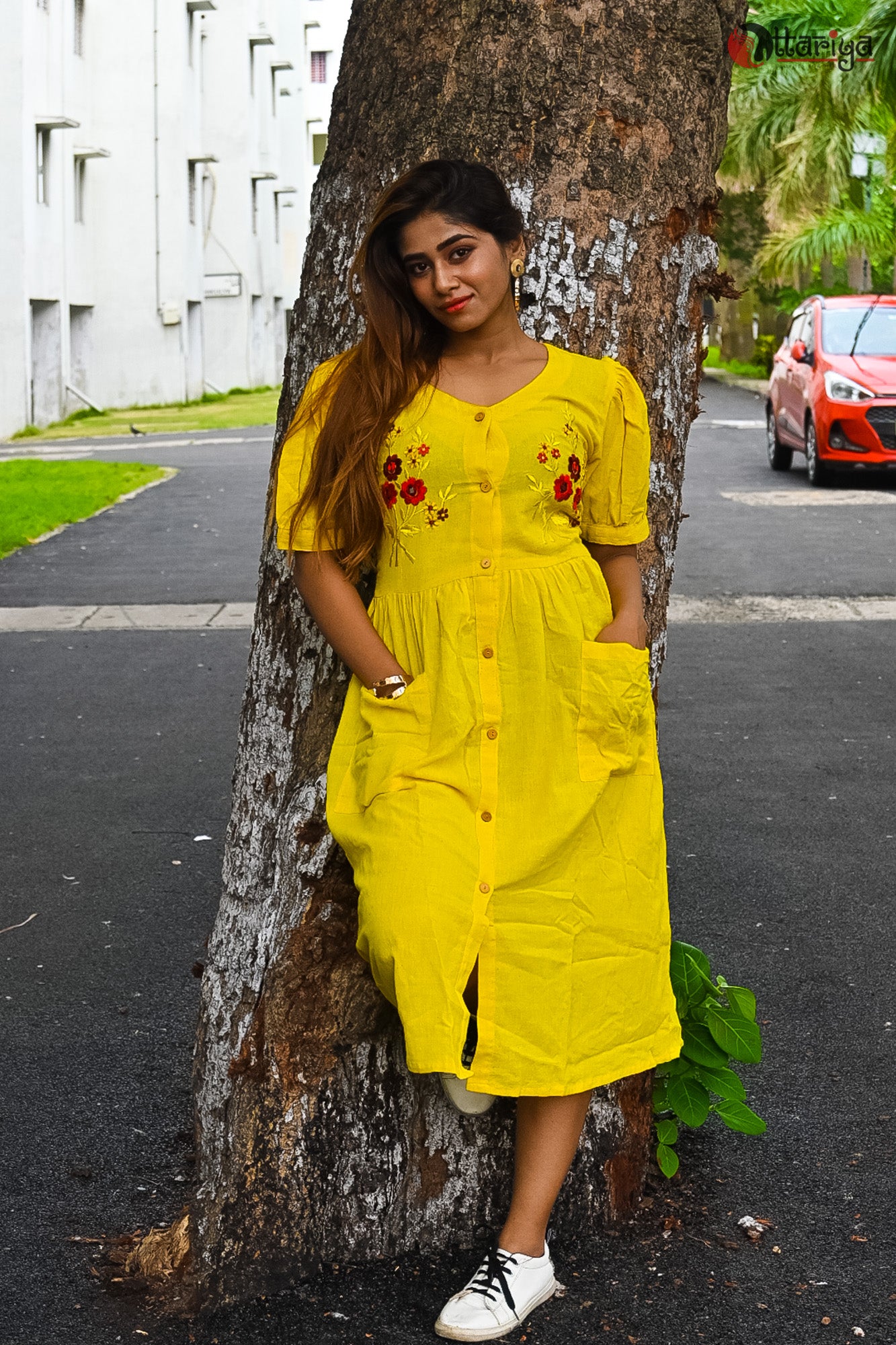 Yellow Rose Khadi Dress - Uttariya