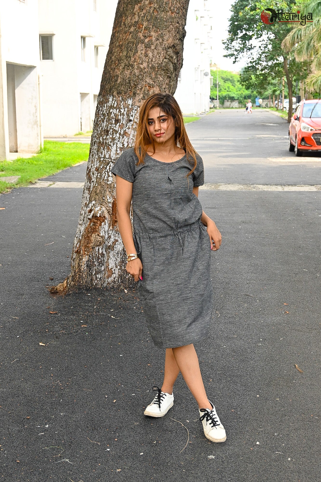 Gray Khadi Dress - Uttariya