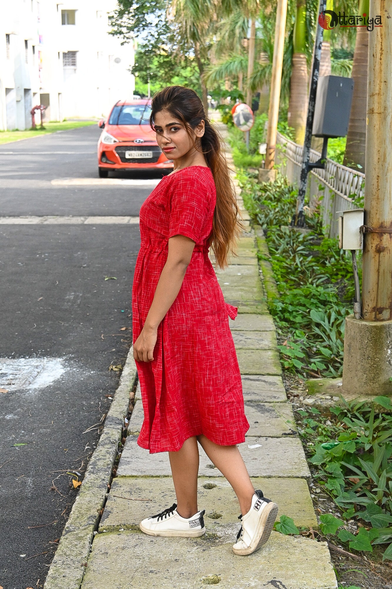 Red Mandarain Dress - Uttariya